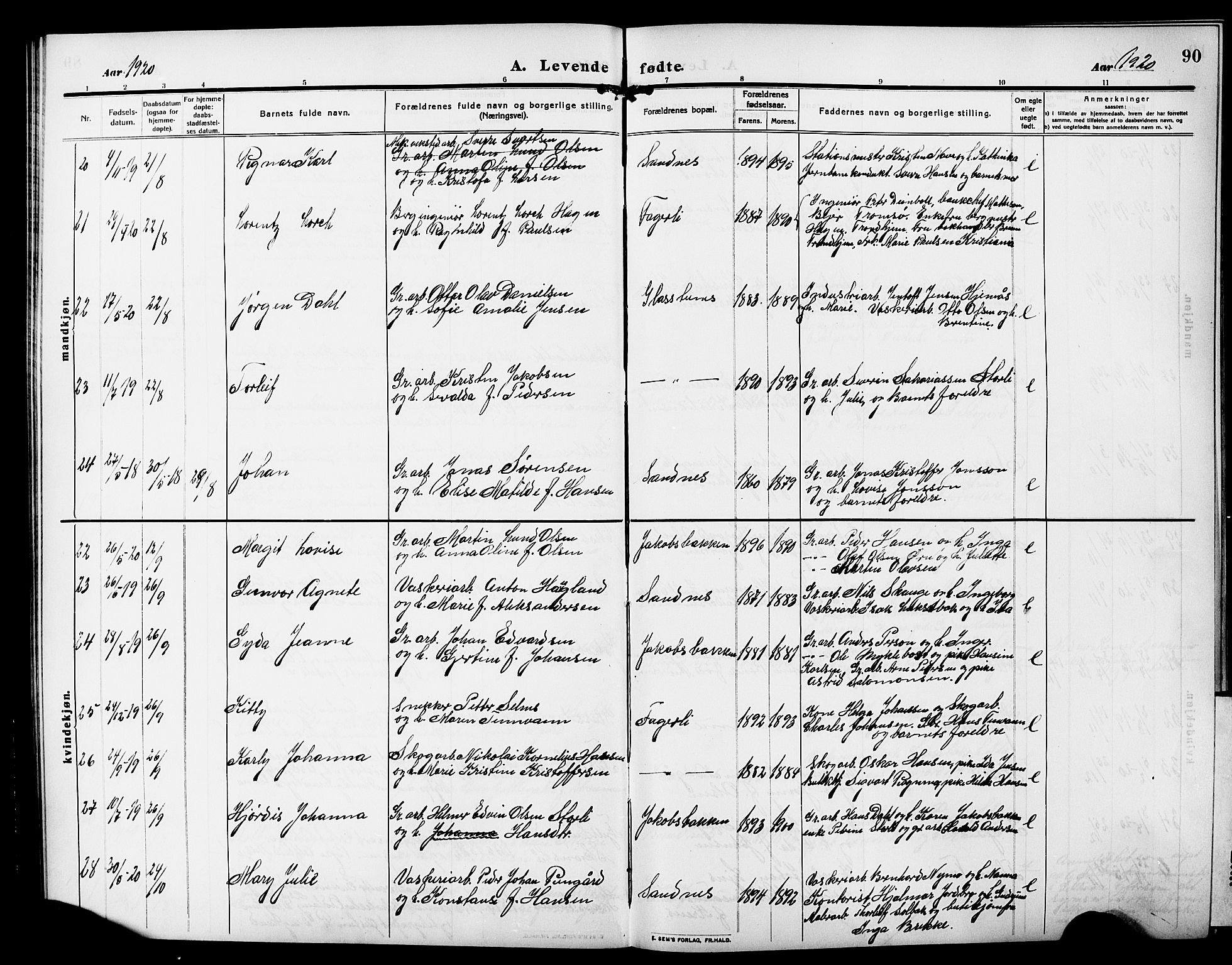 Ministerialprotokoller, klokkerbøker og fødselsregistre - Nordland, AV/SAT-A-1459/850/L0710: Parish register (official) no. 850A02, 1910-1920, p. 90