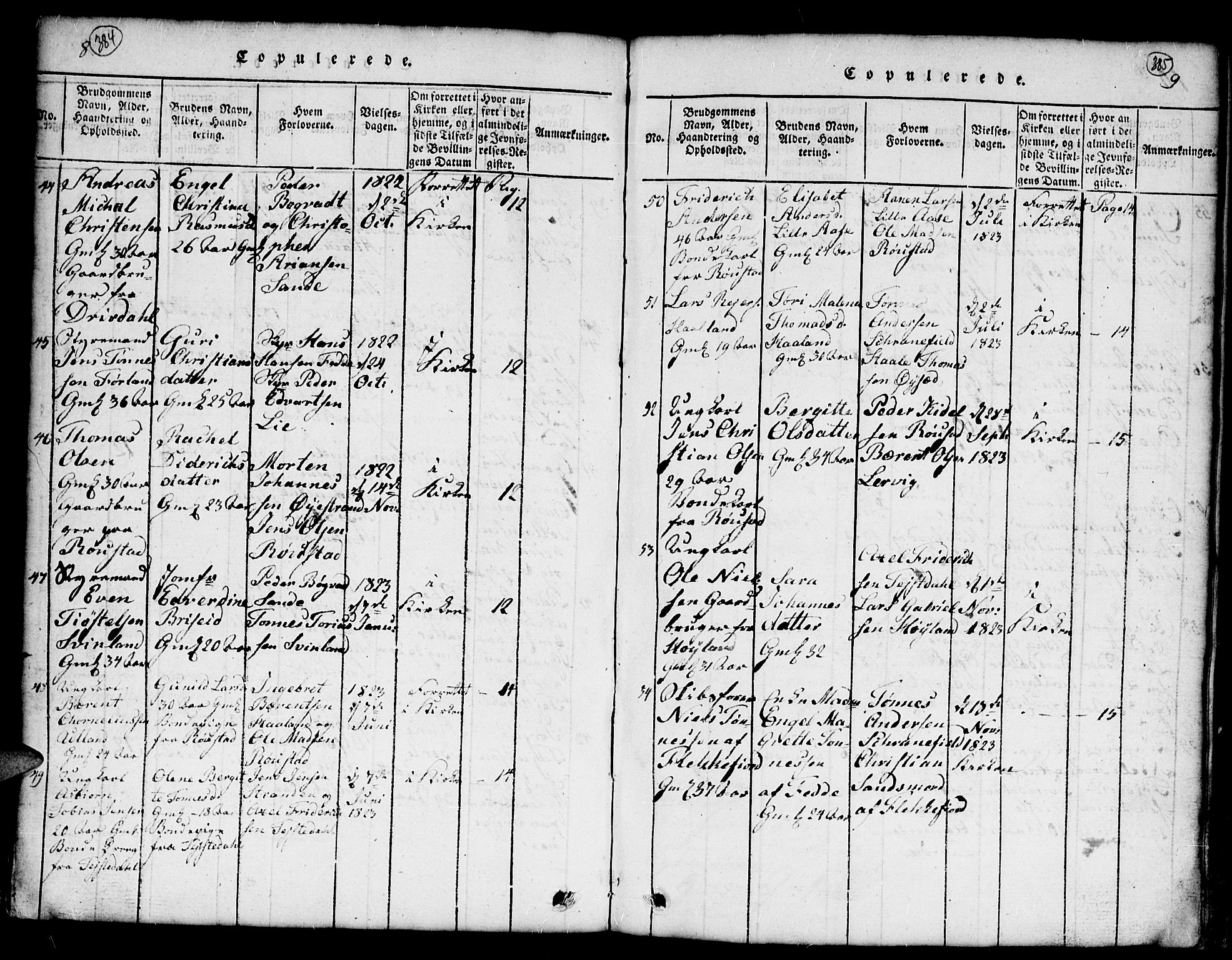 Kvinesdal sokneprestkontor, AV/SAK-1111-0026/F/Fb/Fba/L0001: Parish register (copy) no. B 1, 1815-1839, p. 384-385