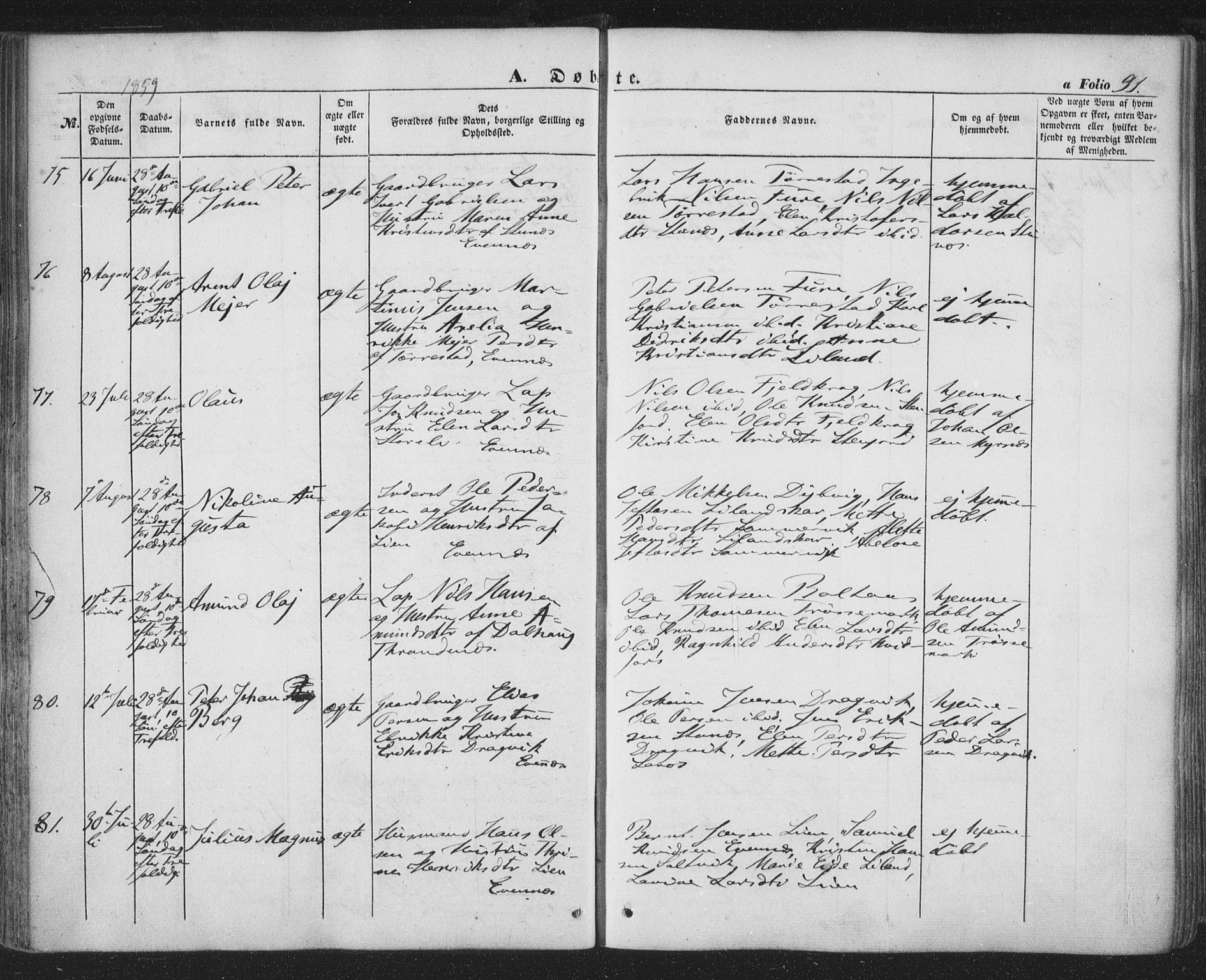 Ministerialprotokoller, klokkerbøker og fødselsregistre - Nordland, SAT/A-1459/863/L0895: Parish register (official) no. 863A07, 1851-1860, p. 91