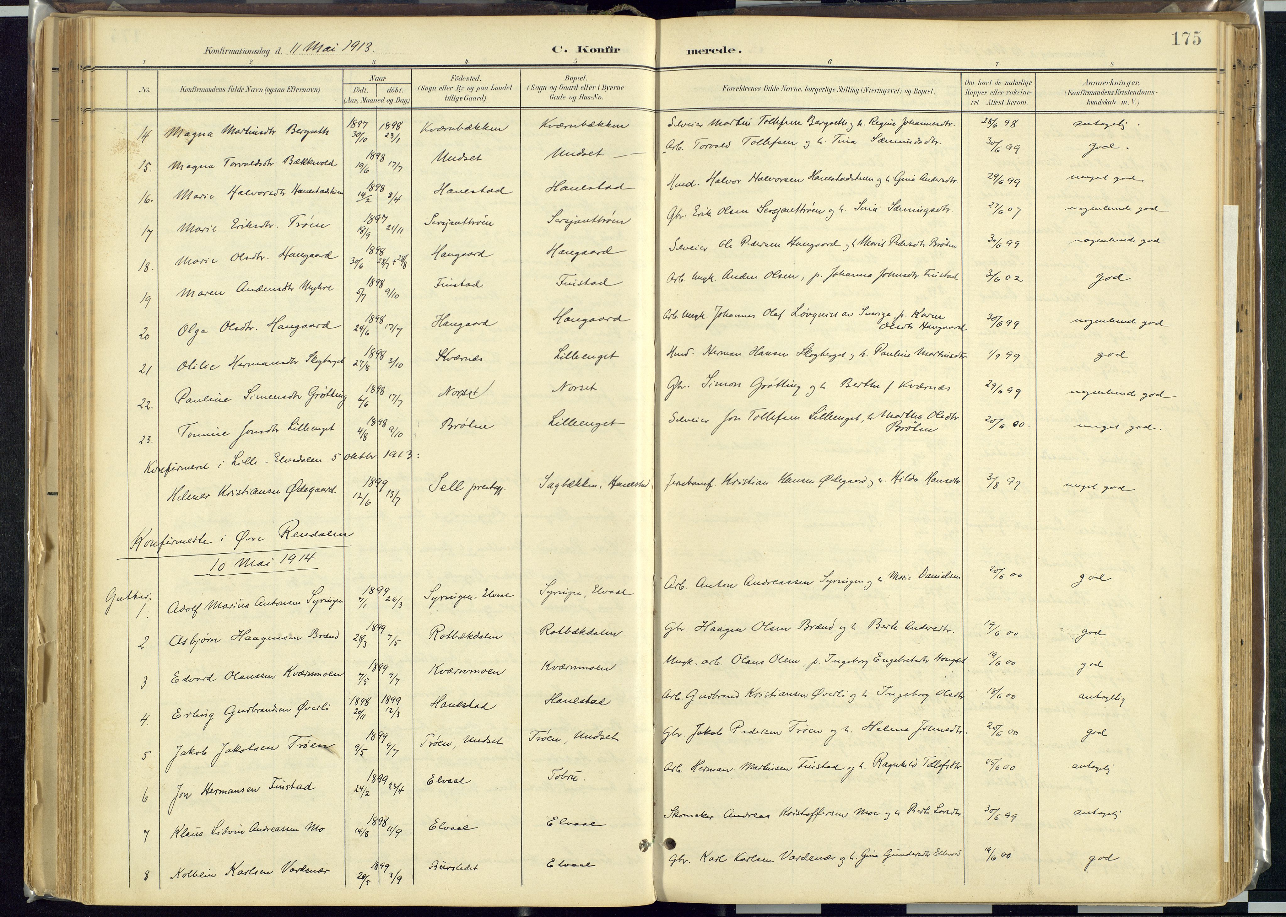 Rendalen prestekontor, SAH/PREST-054/H/Ha/Haa/L0012: Parish register (official) no. 12, 1901-1928, p. 175