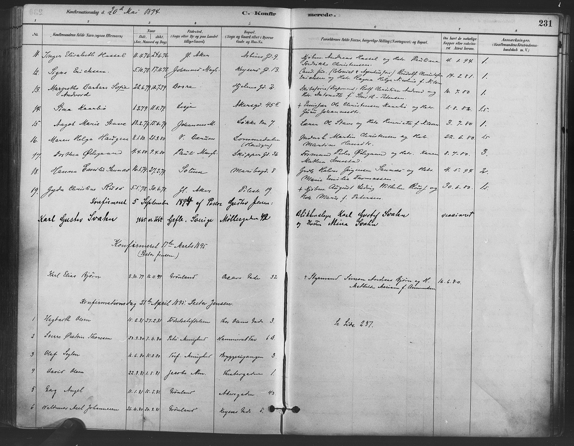 Trefoldighet prestekontor Kirkebøker, AV/SAO-A-10882/F/Fb/L0003: Parish register (official) no. II 3, 1881-1895, p. 231