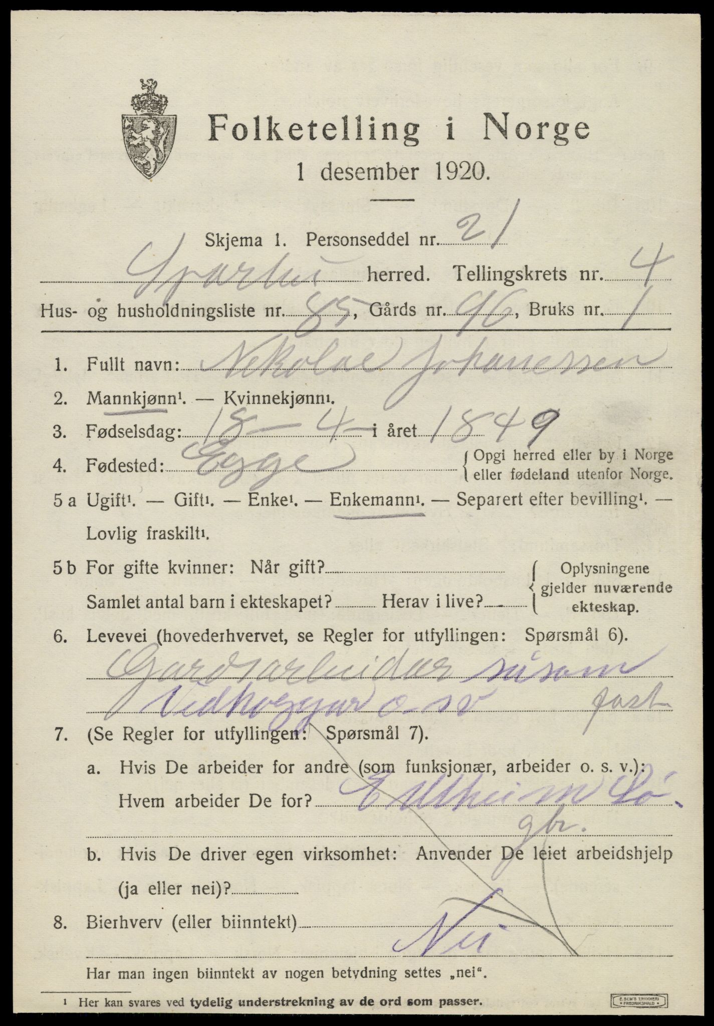 SAT, 1920 census for Sparbu, 1920, p. 6187