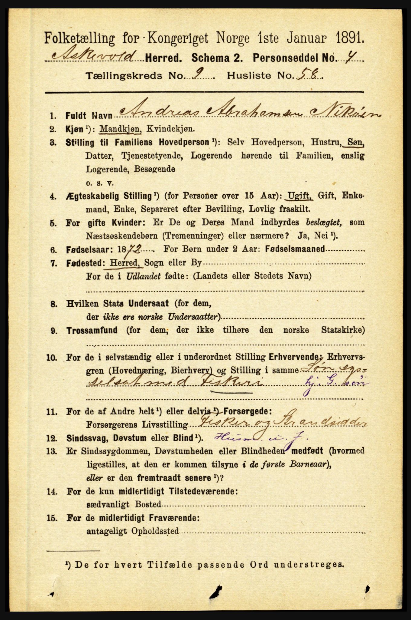 RA, 1891 census for 1428 Askvoll, 1891, p. 2932