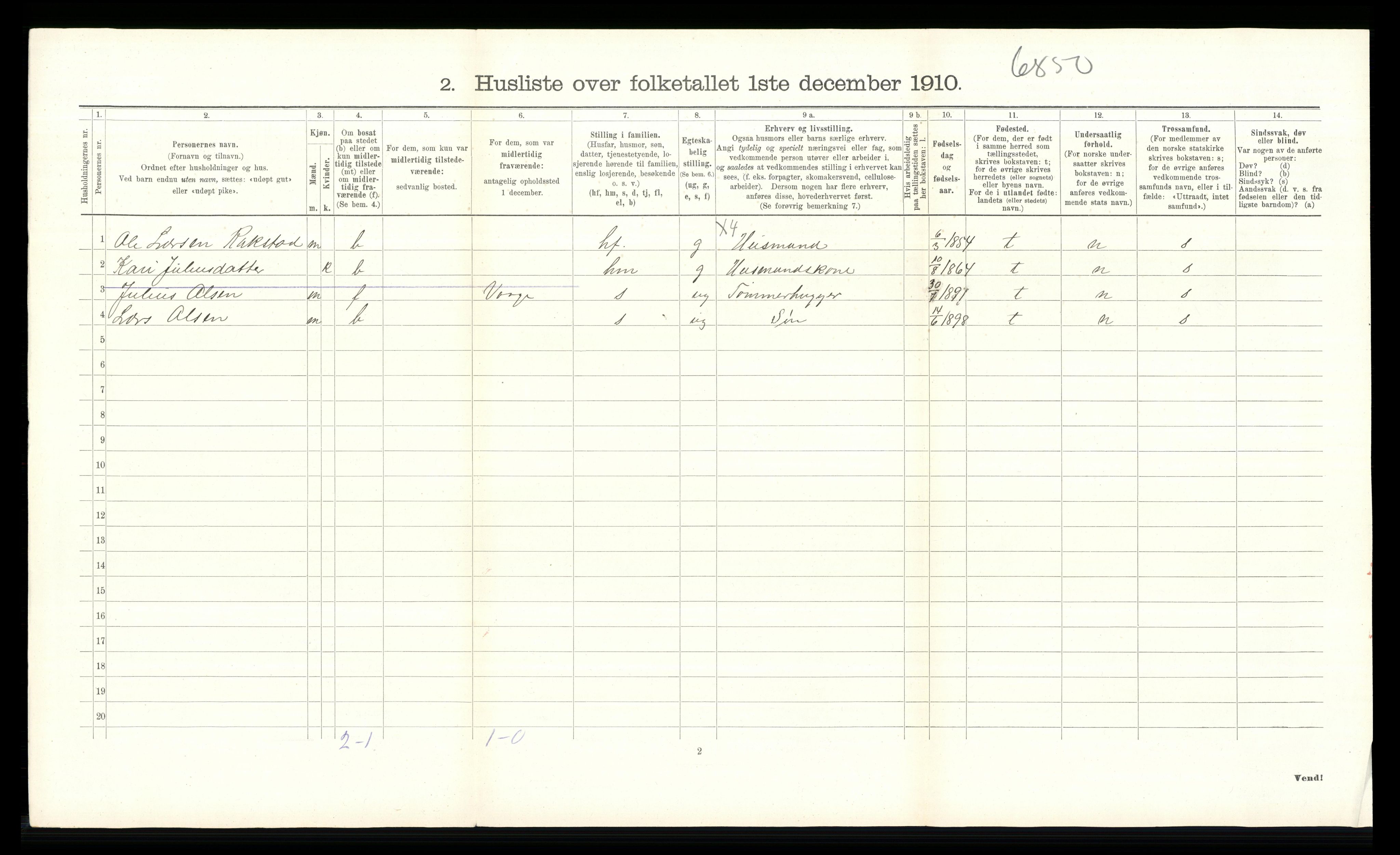 RA, 1910 census for Sel, 1910, p. 121