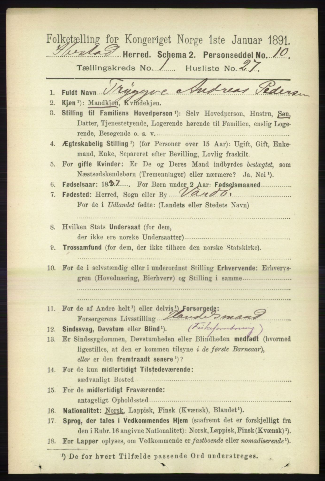 RA, 1891 census for 1917 Ibestad, 1891, p. 330