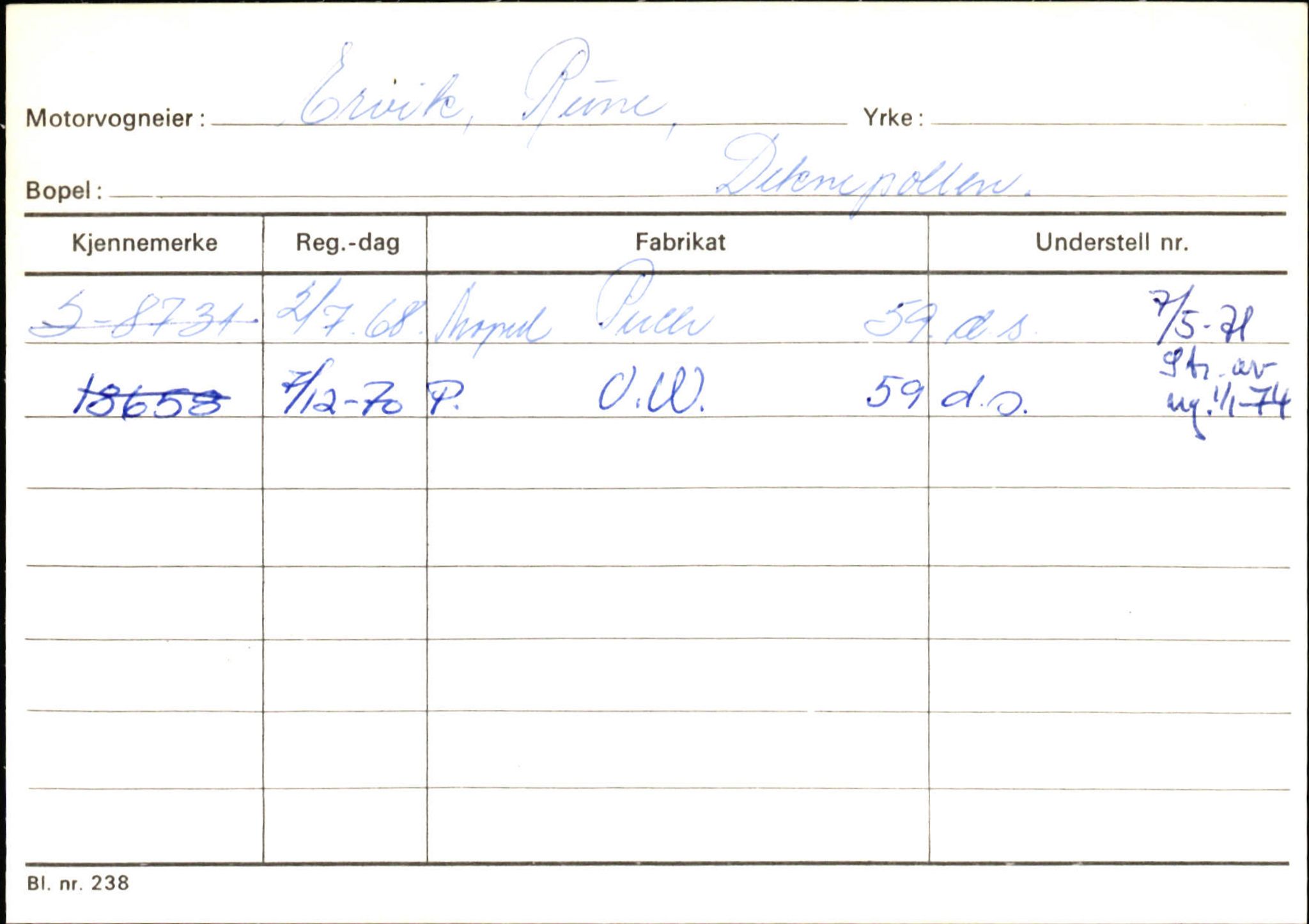 Statens vegvesen, Sogn og Fjordane vegkontor, AV/SAB-A-5301/4/F/L0144: Registerkort Vågsøy A-R, 1945-1975, p. 499