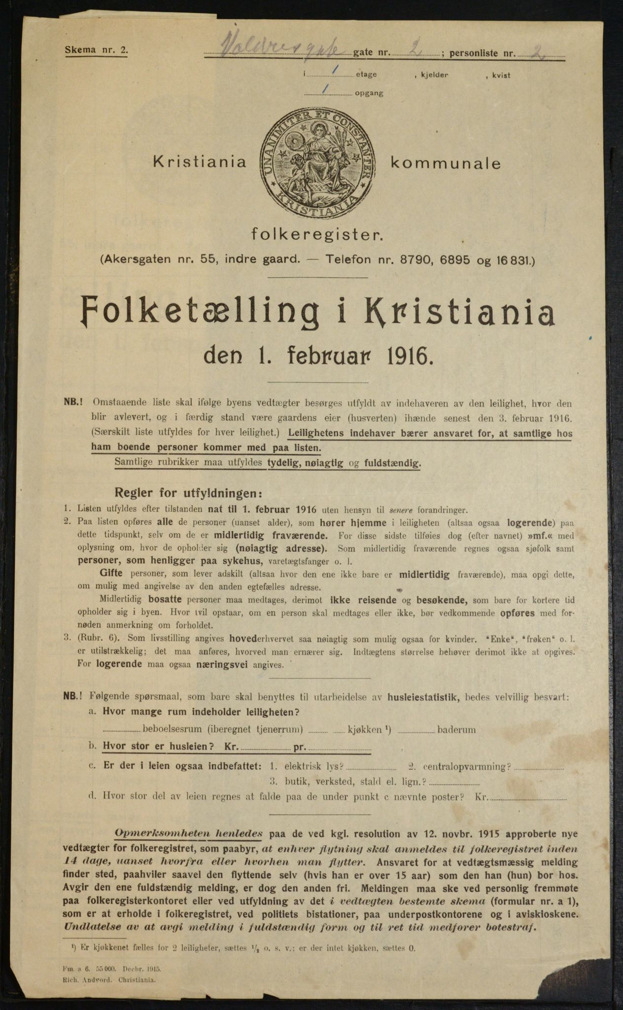 OBA, Municipal Census 1916 for Kristiania, 1916, p. 125365