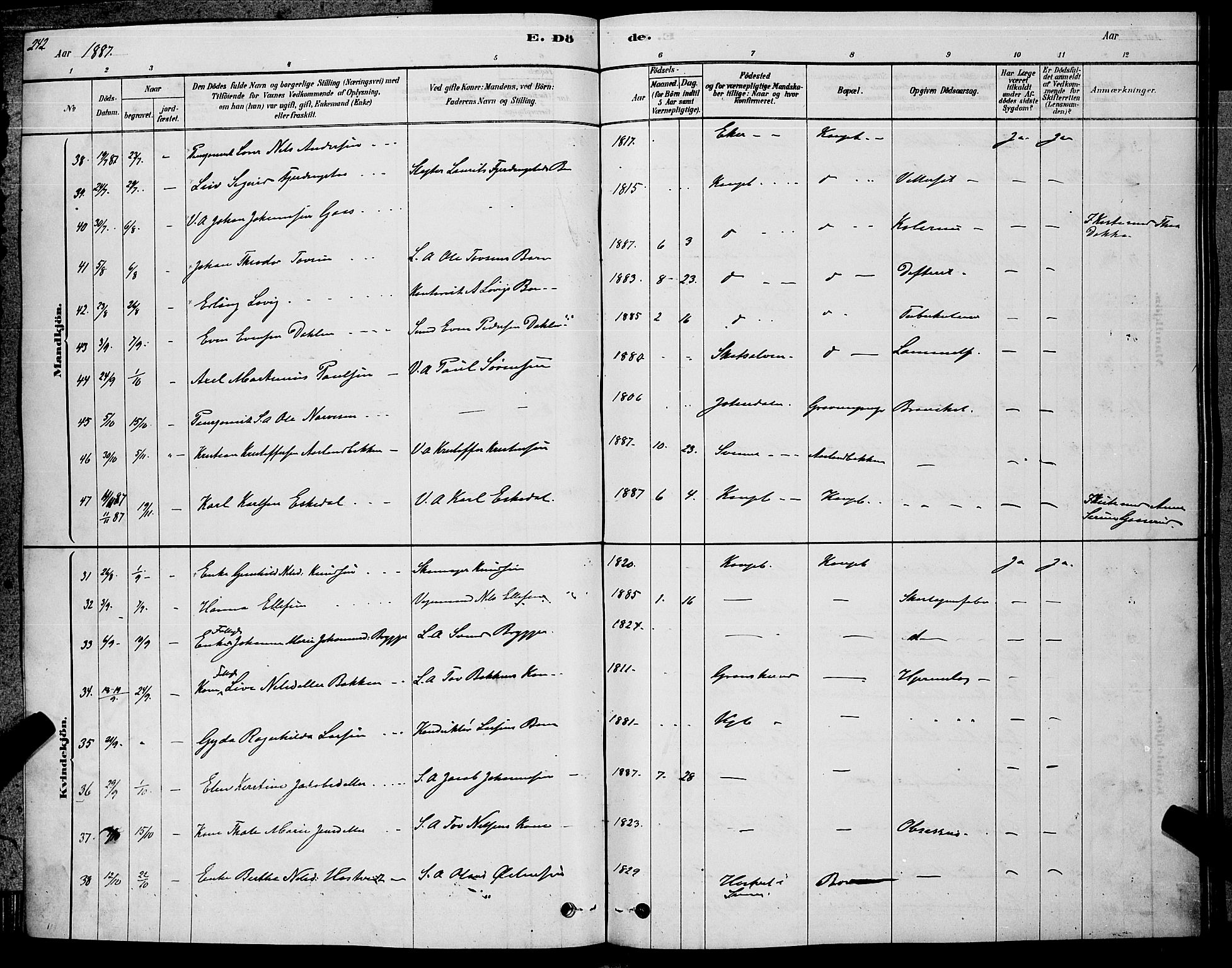 Kongsberg kirkebøker, AV/SAKO-A-22/G/Ga/L0005: Parish register (copy) no. 5, 1878-1889, p. 242