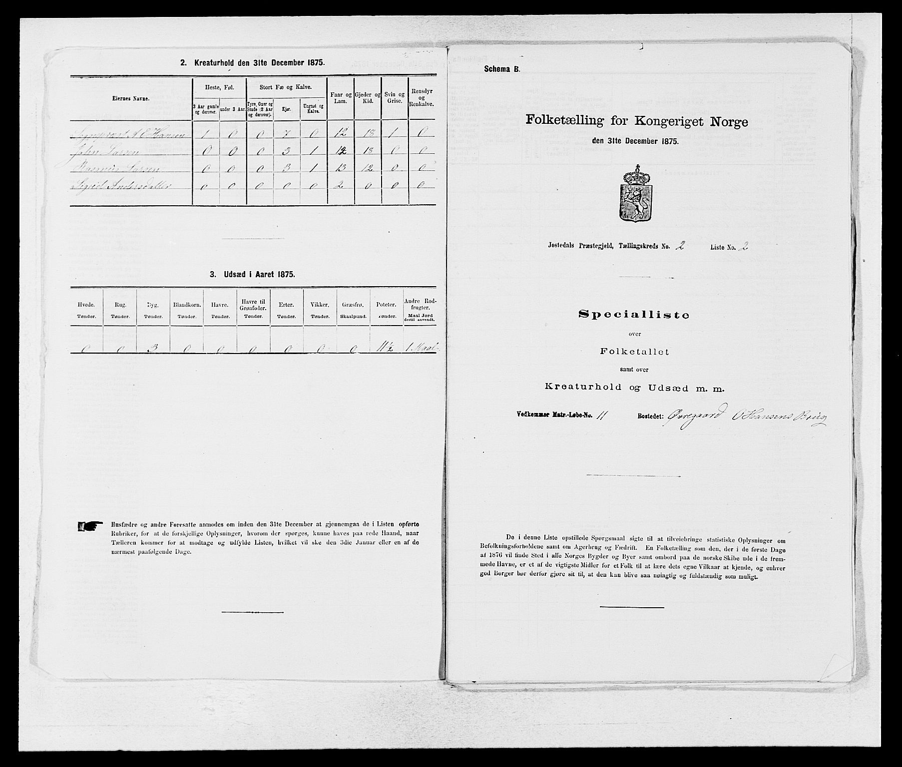 SAB, 1875 census for 1427P Jostedal, 1875, p. 97