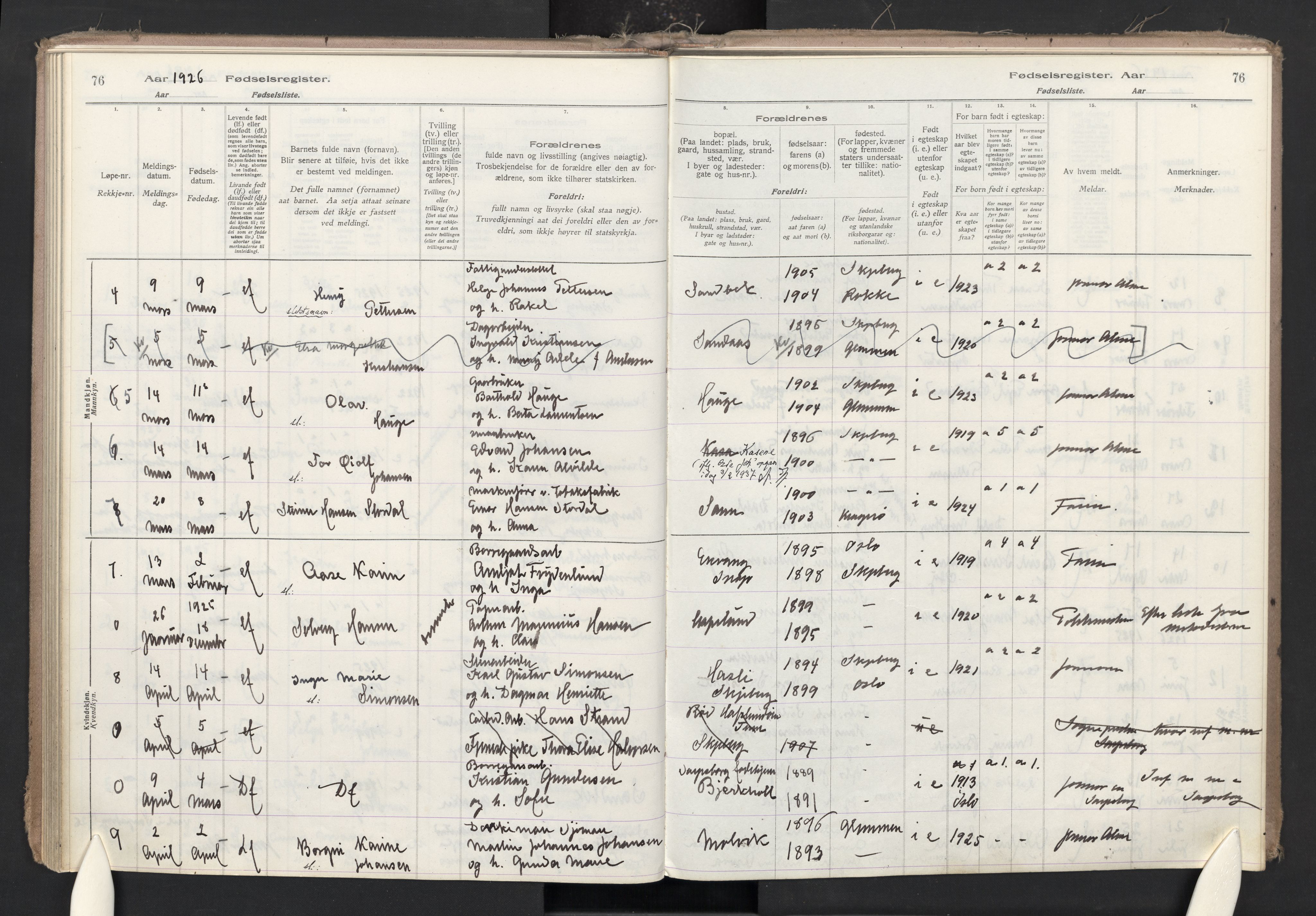 Skjeberg prestekontor Kirkebøker, SAO/A-10923/J/Ja/L0001: Birth register no. I 1, 1916-1945, p. 76