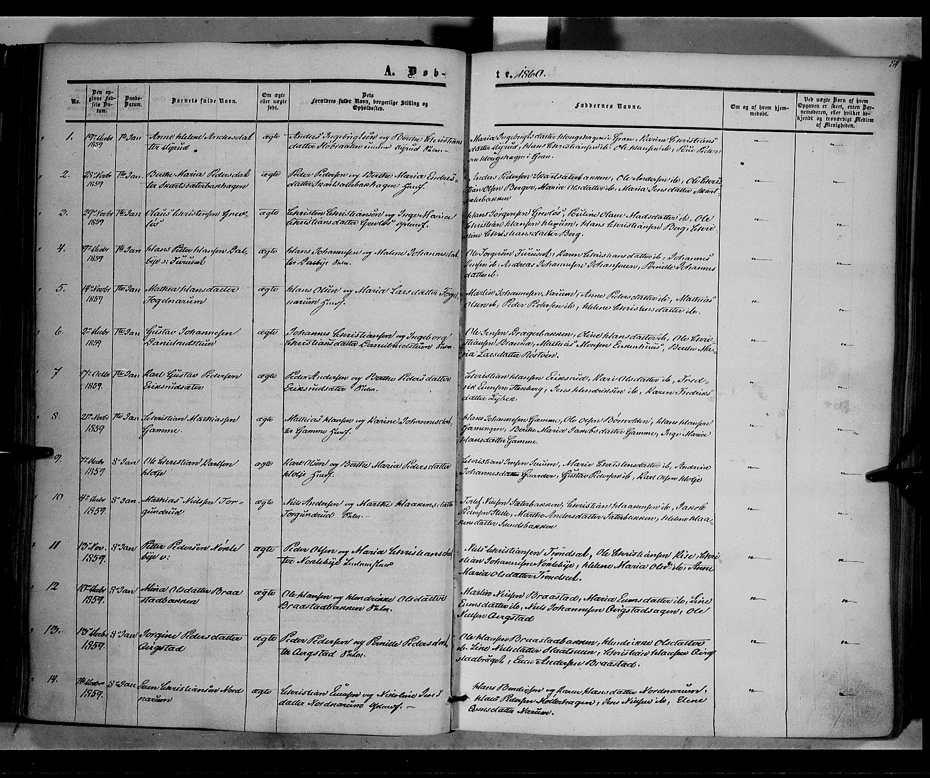 Vestre Toten prestekontor, SAH/PREST-108/H/Ha/Haa/L0006: Parish register (official) no. 6, 1856-1861, p. 84
