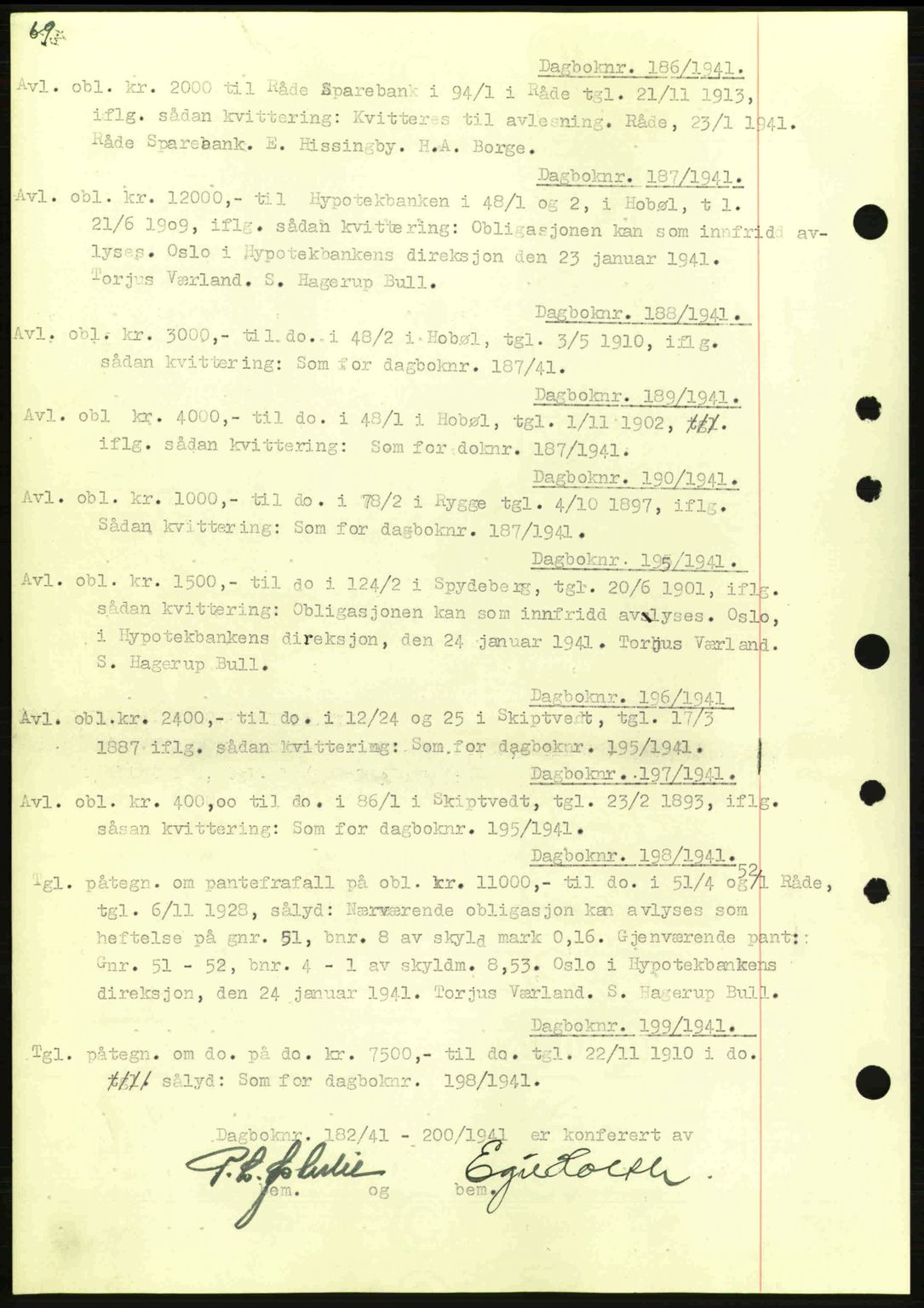 Moss sorenskriveri, SAO/A-10168: Mortgage book no. B10, 1940-1941, Diary no: : 186/1941