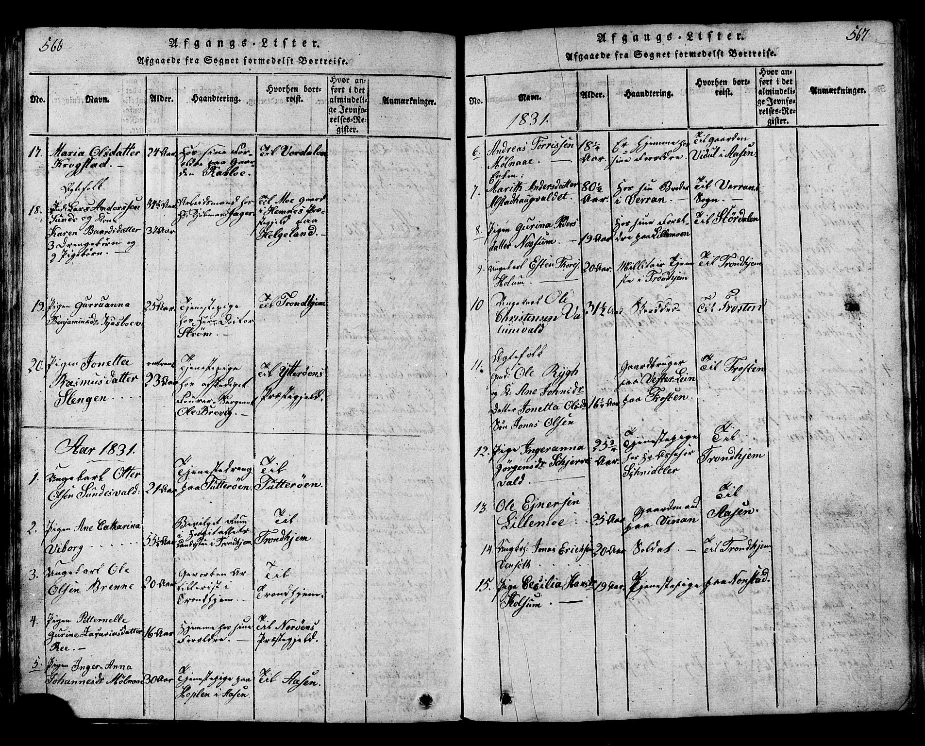 Ministerialprotokoller, klokkerbøker og fødselsregistre - Nord-Trøndelag, SAT/A-1458/717/L0169: Parish register (copy) no. 717C01, 1816-1834, p. 566-567