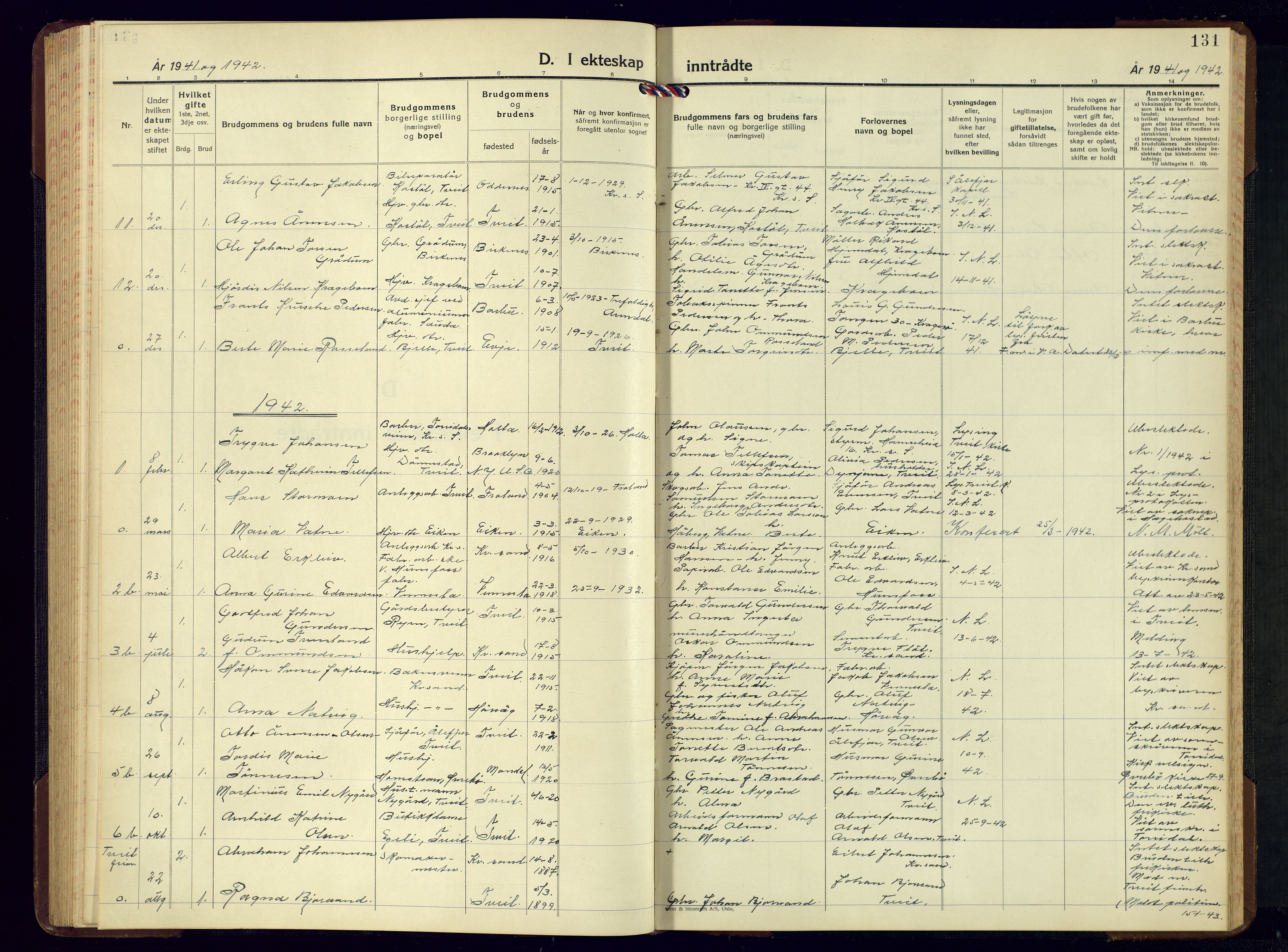 Tveit sokneprestkontor, AV/SAK-1111-0043/F/Fb/L0006: Parish register (copy) no. B-6, 1941-1962, p. 131