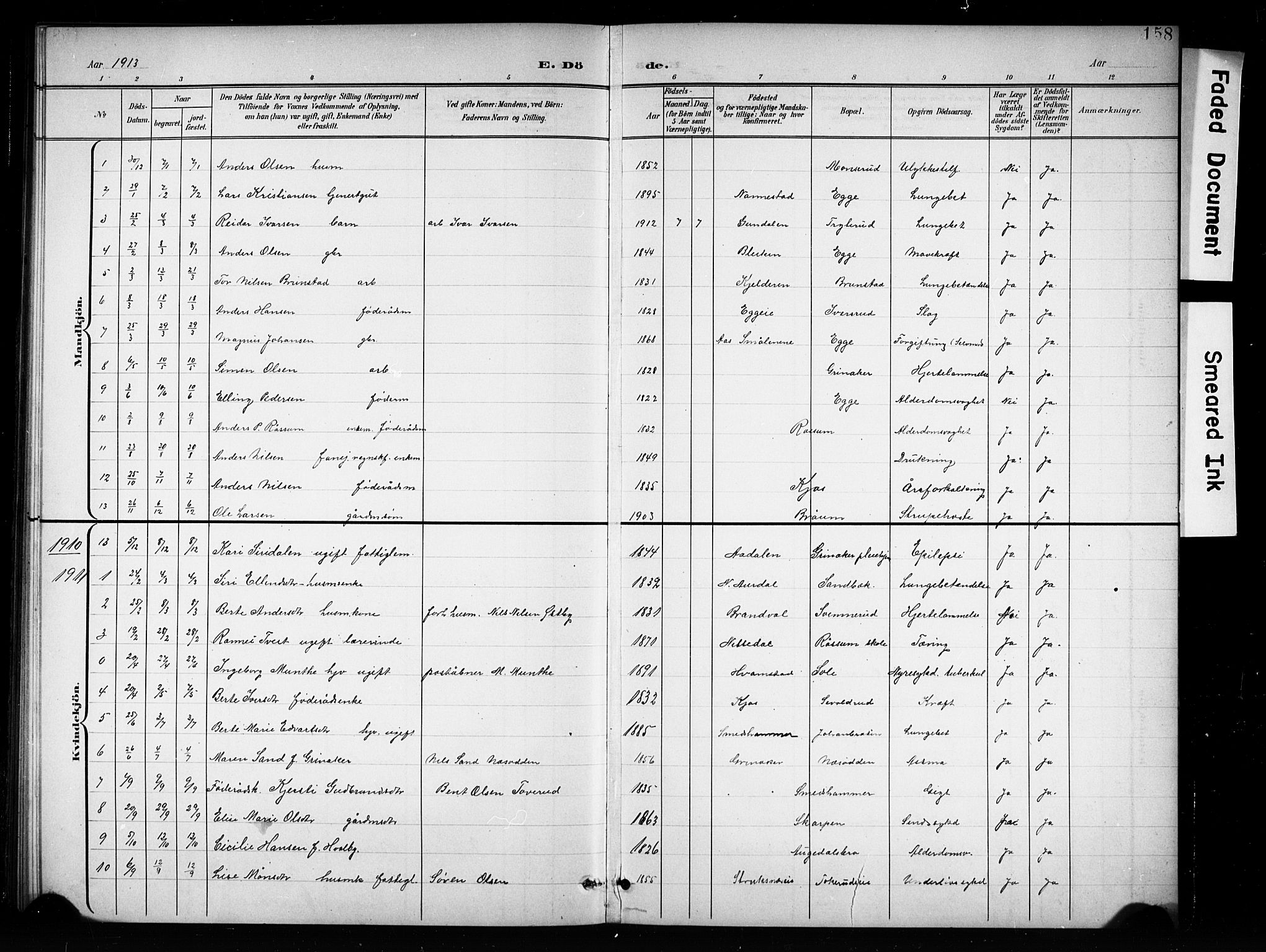Brandbu prestekontor, SAH/PREST-114/H/Ha/Hab/L0005: Parish register (copy) no. 5, 1900-1913, p. 158