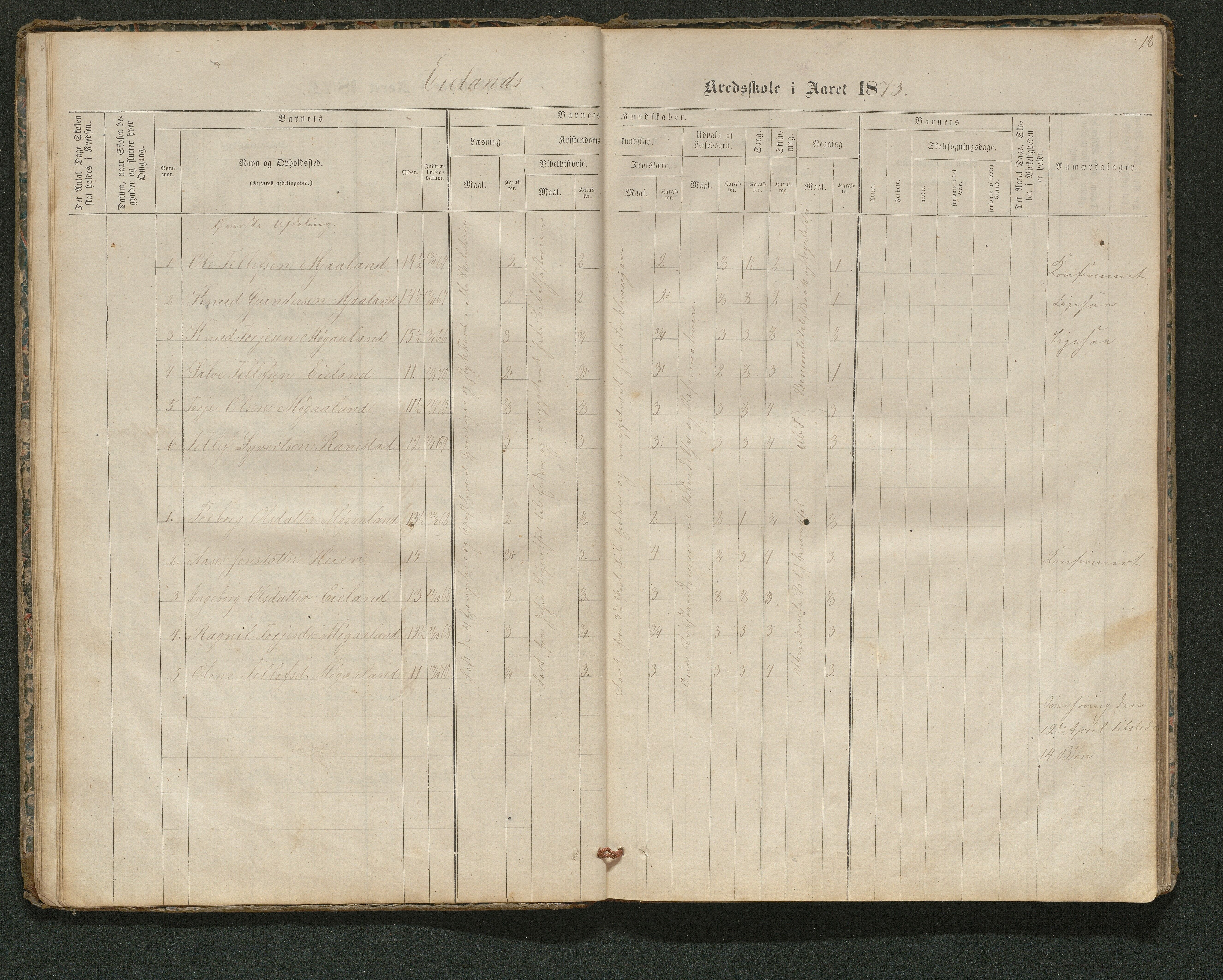 Iveland kommune, De enkelte kretsene/Skolene, AAKS/KA0935-550/A_5/L0003: Dagbok for Vatnstraum og Eieland krets, 1864-1891, p. 18