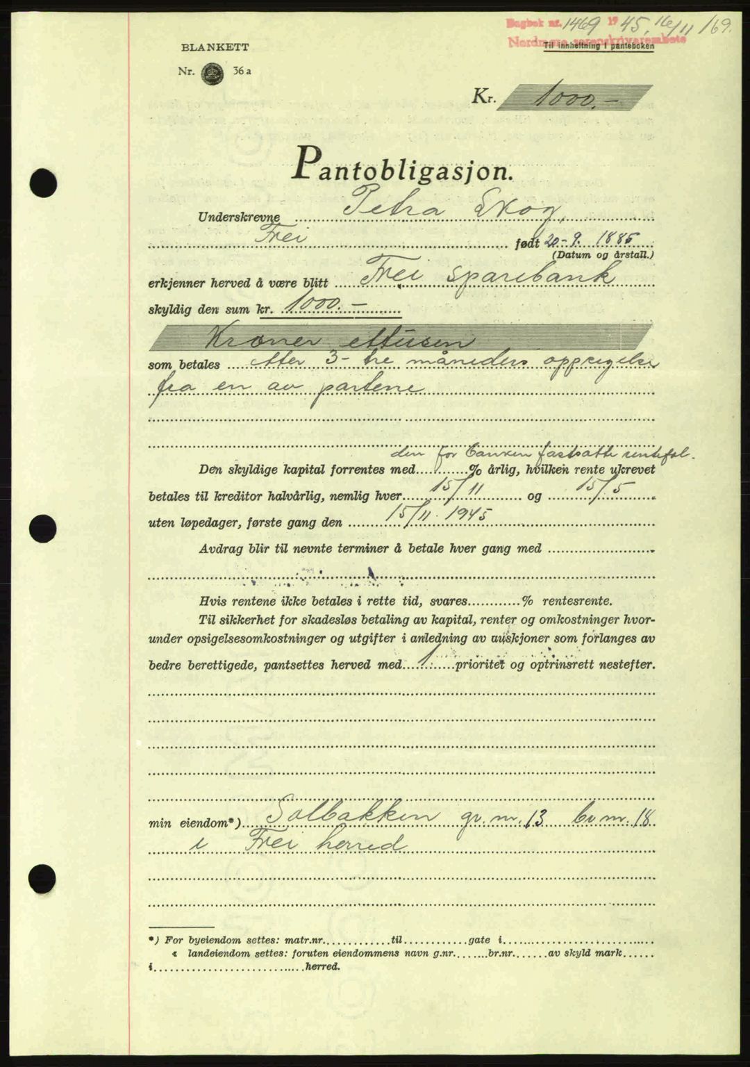 Nordmøre sorenskriveri, AV/SAT-A-4132/1/2/2Ca: Mortgage book no. B93a, 1945-1945, Diary no: : 1469/1945