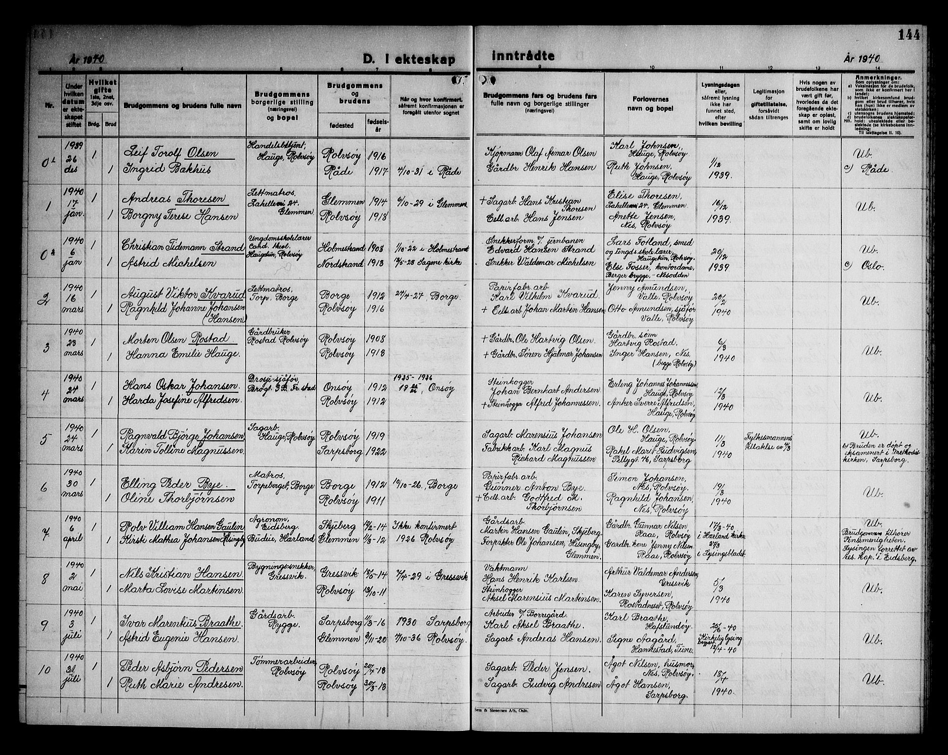 Rolvsøy prestekontor Kirkebøker, AV/SAO-A-2004/G/Ga/L0003: Parish register (copy) no. 3, 1935-1947, p. 144