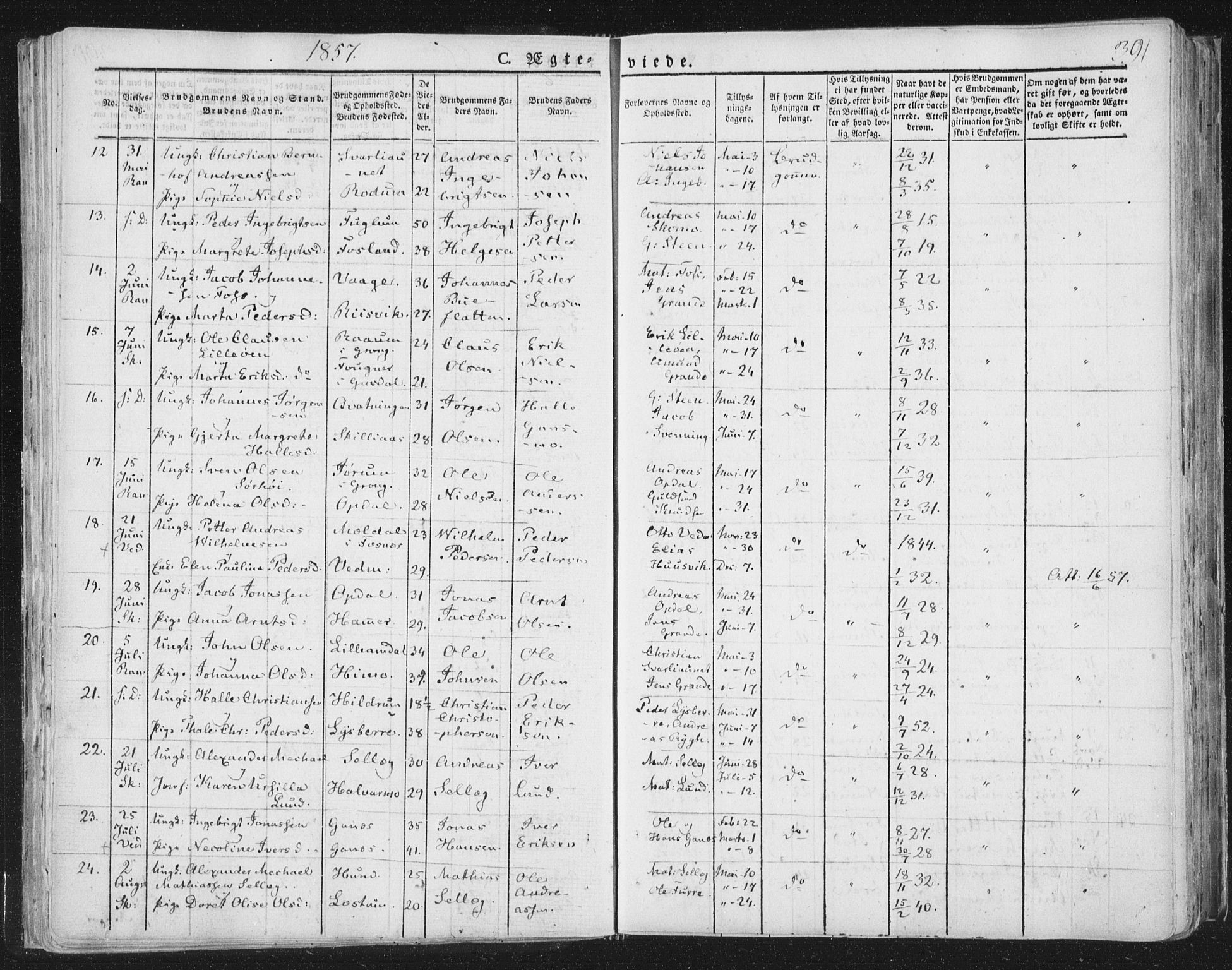 Ministerialprotokoller, klokkerbøker og fødselsregistre - Nord-Trøndelag, AV/SAT-A-1458/764/L0552: Parish register (official) no. 764A07b, 1824-1865, p. 391