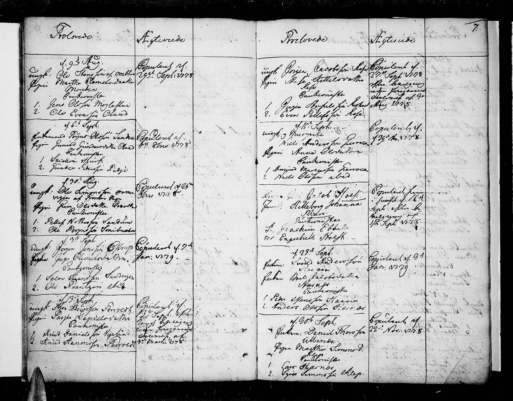 Øyestad sokneprestkontor, SAK/1111-0049/F/Fa/L0009: Parish register (official) no. A 9, 1778-1808, p. 7