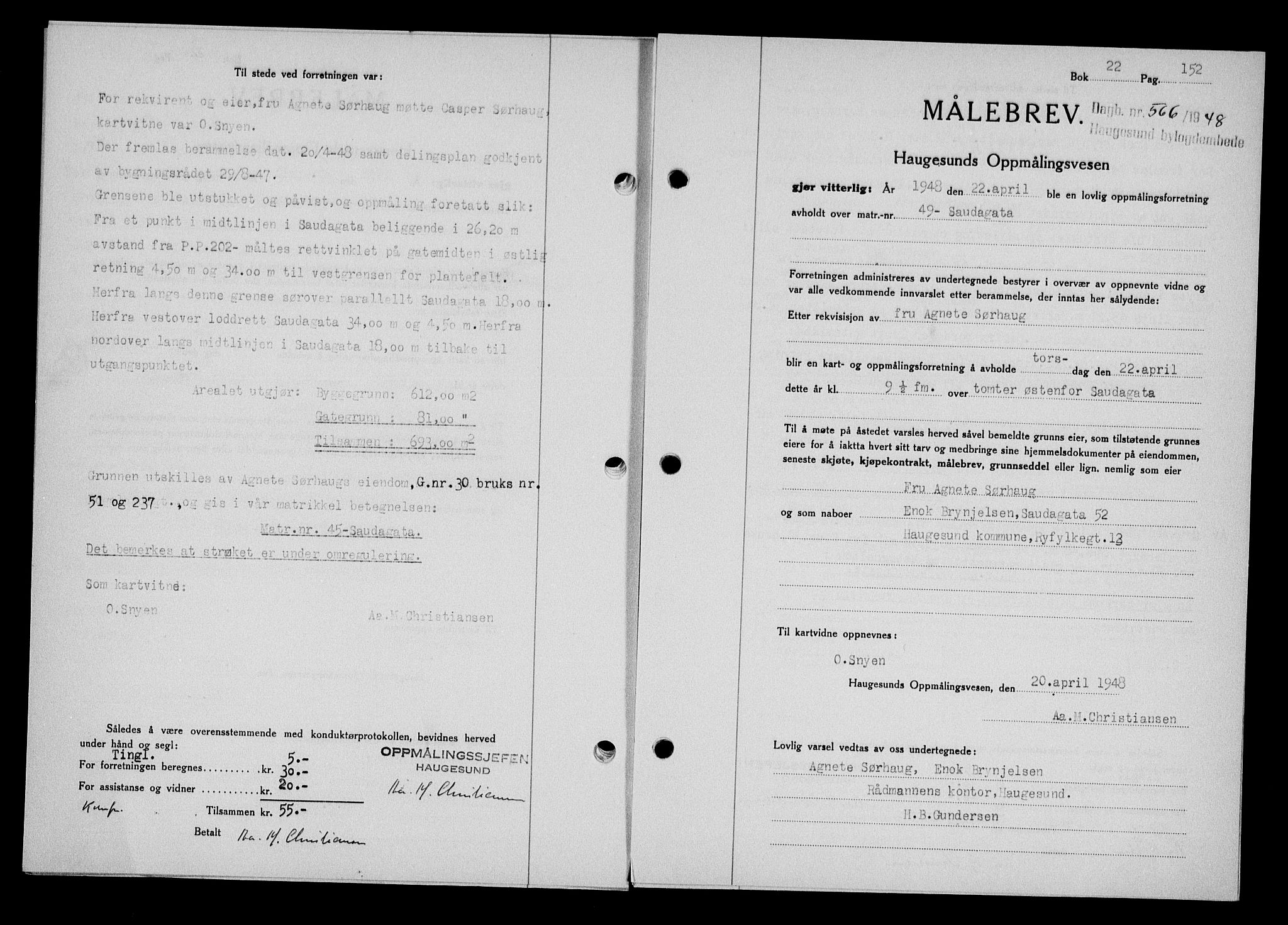 Haugesund tingrett, SAST/A-101415/01/II/IIC/L0063: Mortgage book no. A 4, 1946-1948, Diary no: : 566/1948