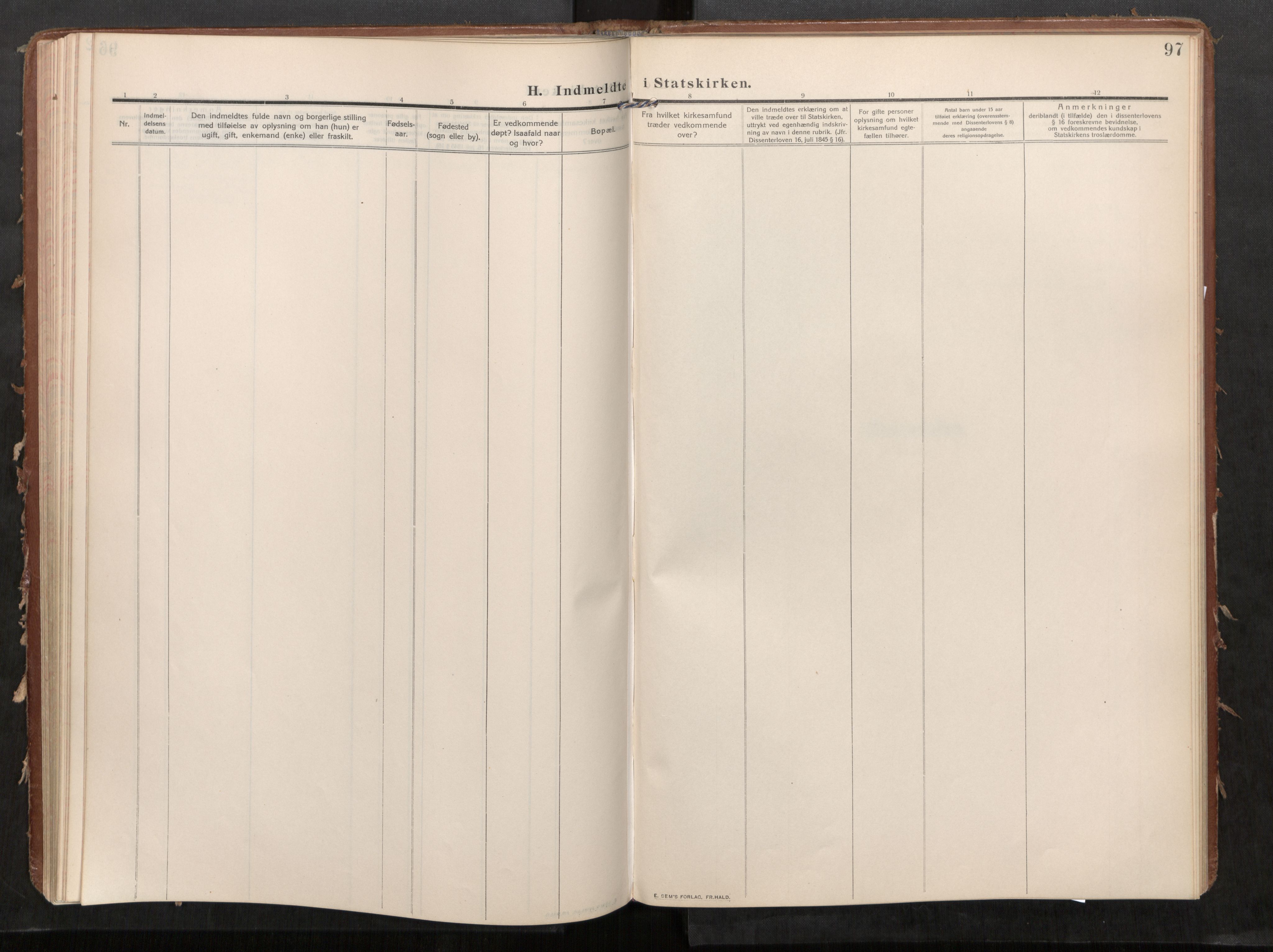 Stod sokneprestkontor, AV/SAT-A-1164/1/I/I1/I1a/L0002: Parish register (official) no. 2, 1909-1922, p. 97