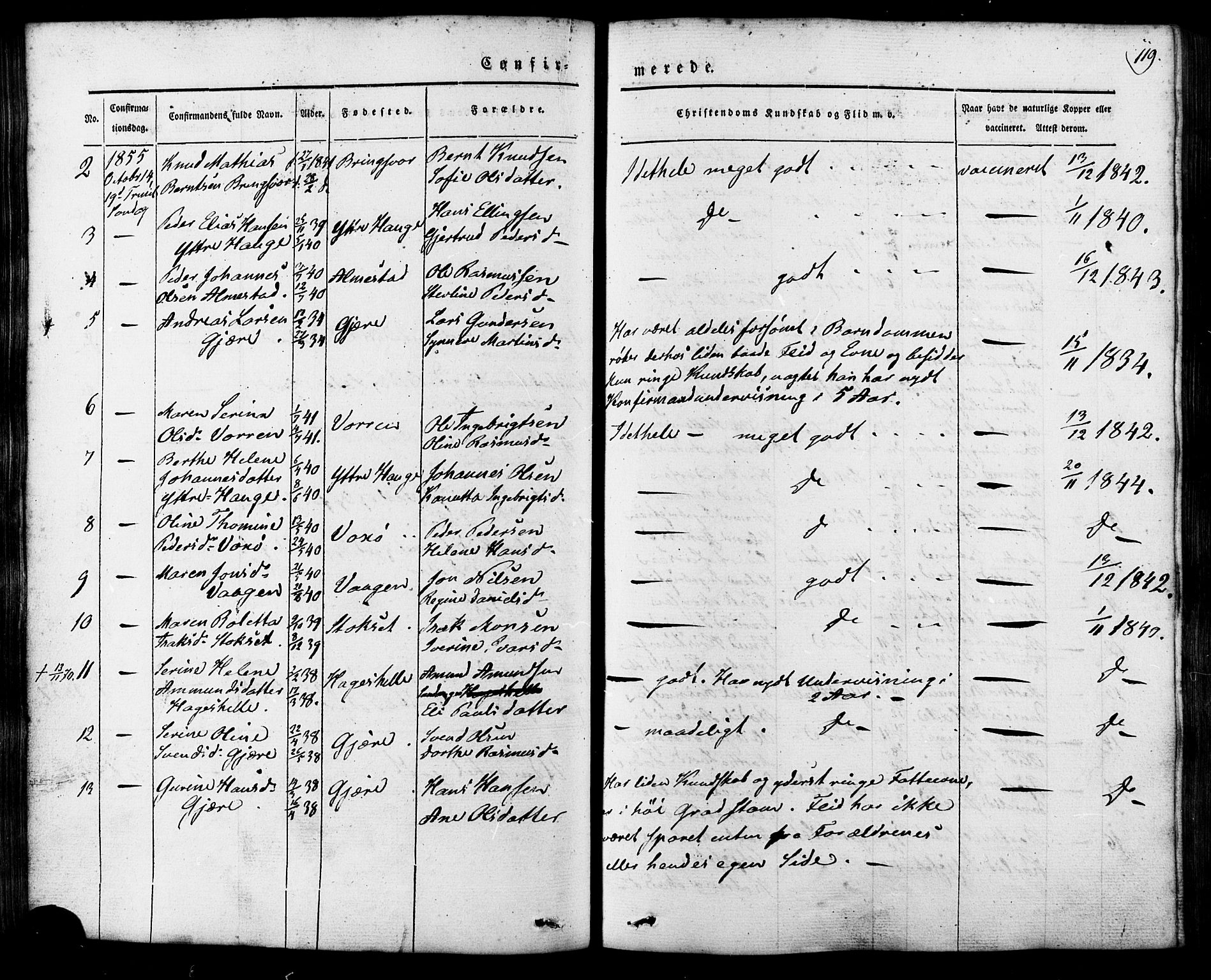 Ministerialprotokoller, klokkerbøker og fødselsregistre - Møre og Romsdal, AV/SAT-A-1454/503/L0034: Parish register (official) no. 503A02, 1841-1884, p. 119