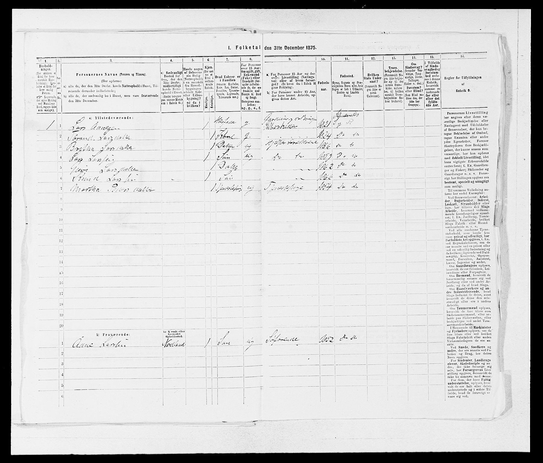 SAB, 1875 census for 1212P Skånevik, 1875, p. 1085