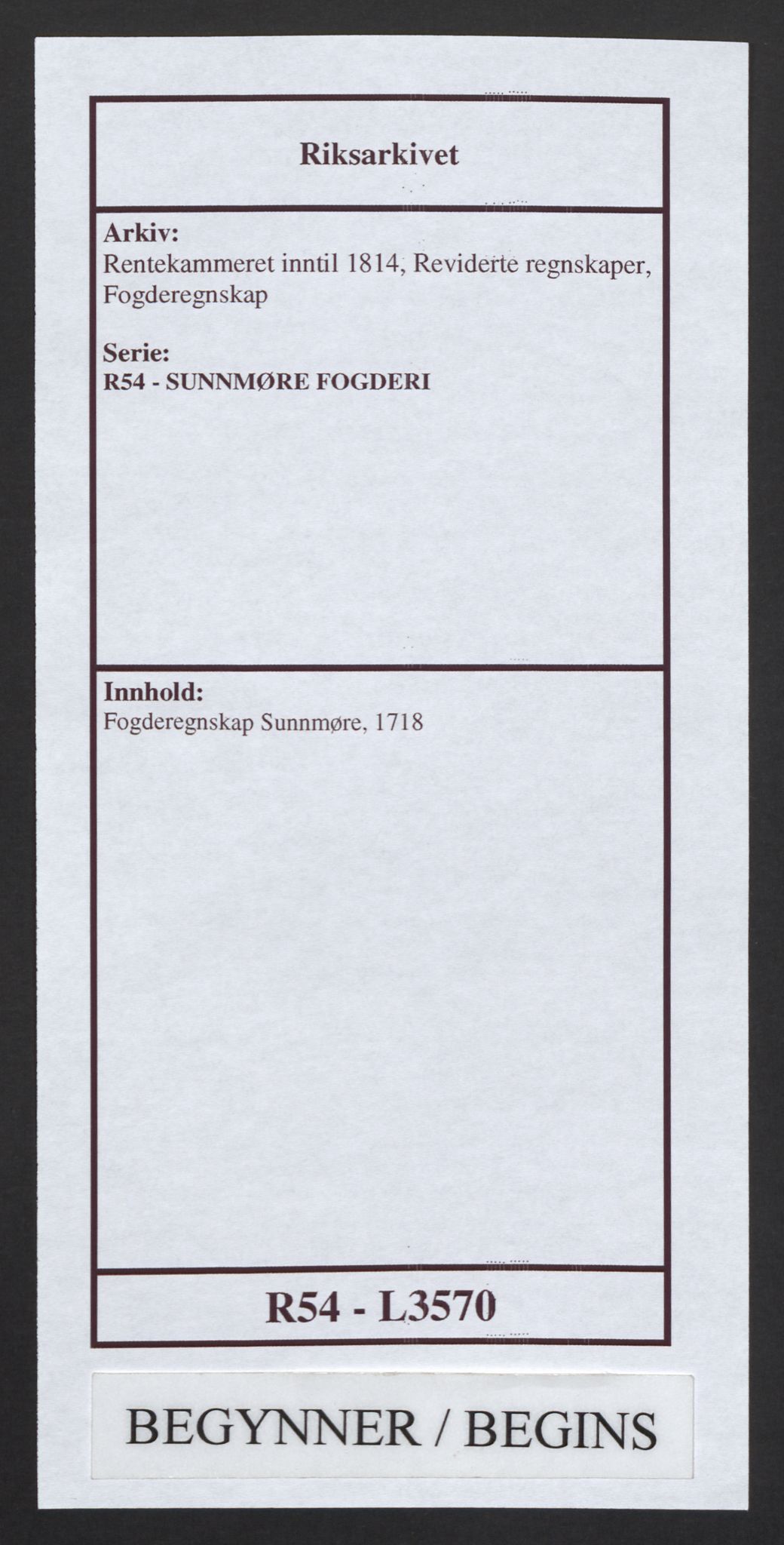 Rentekammeret inntil 1814, Reviderte regnskaper, Fogderegnskap, RA/EA-4092/R54/L3570: Fogderegnskap Sunnmøre, 1718, p. 1