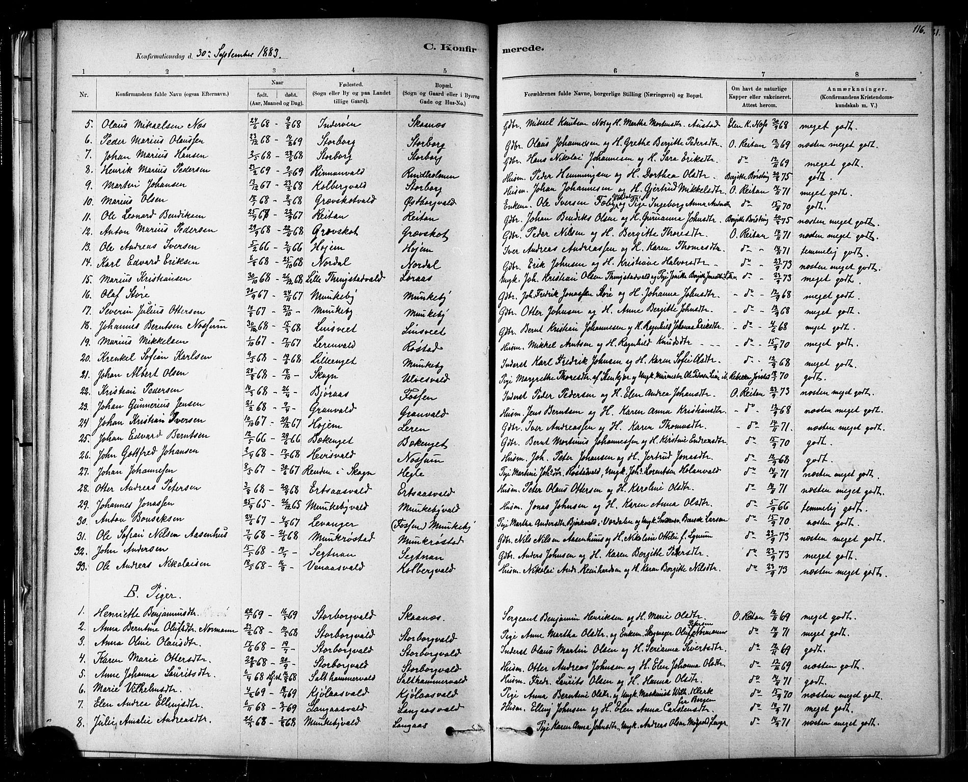 Ministerialprotokoller, klokkerbøker og fødselsregistre - Nord-Trøndelag, SAT/A-1458/721/L0208: Parish register (copy) no. 721C01, 1880-1917, p. 116