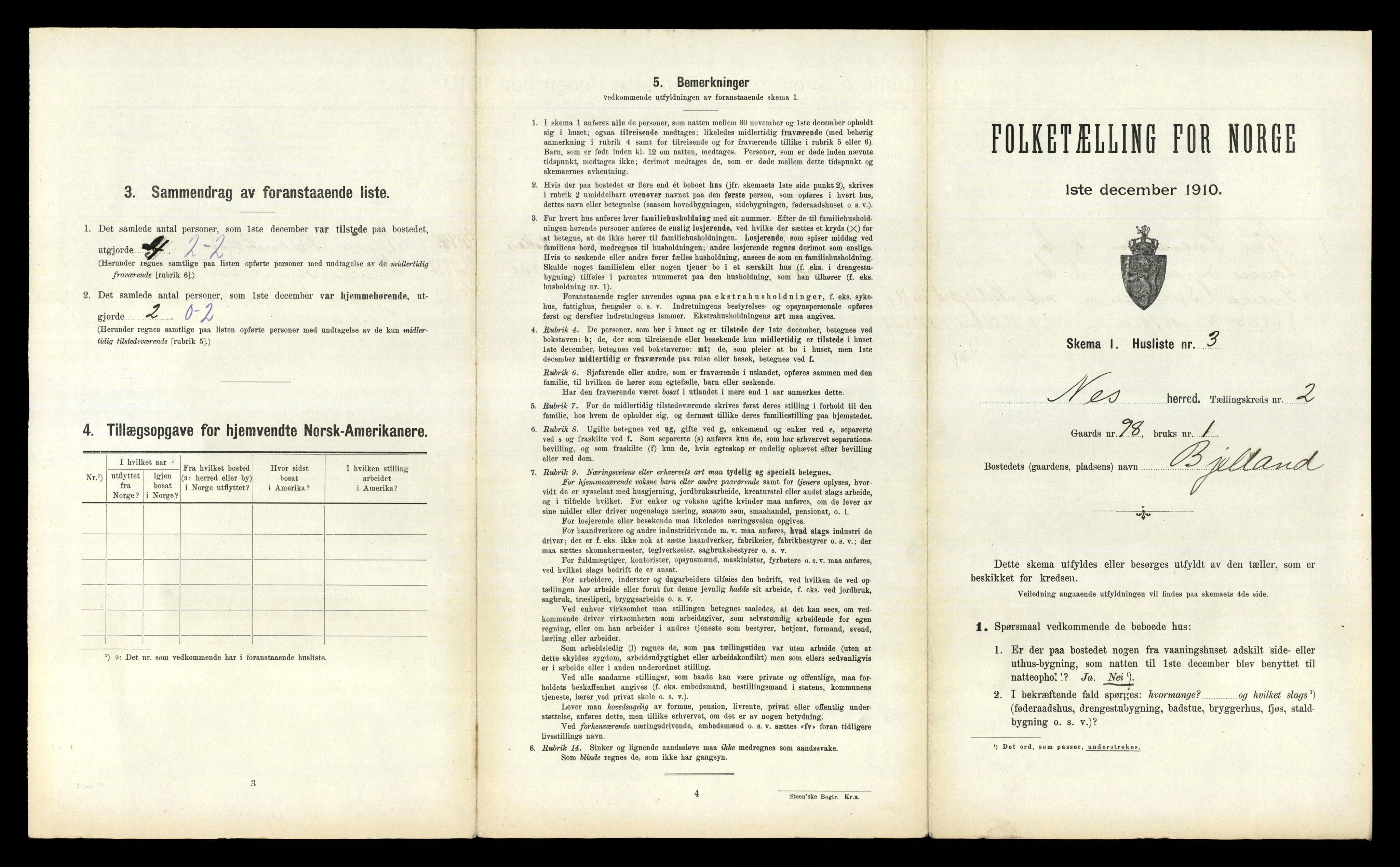 RA, 1910 census for Nes, 1910, p. 103