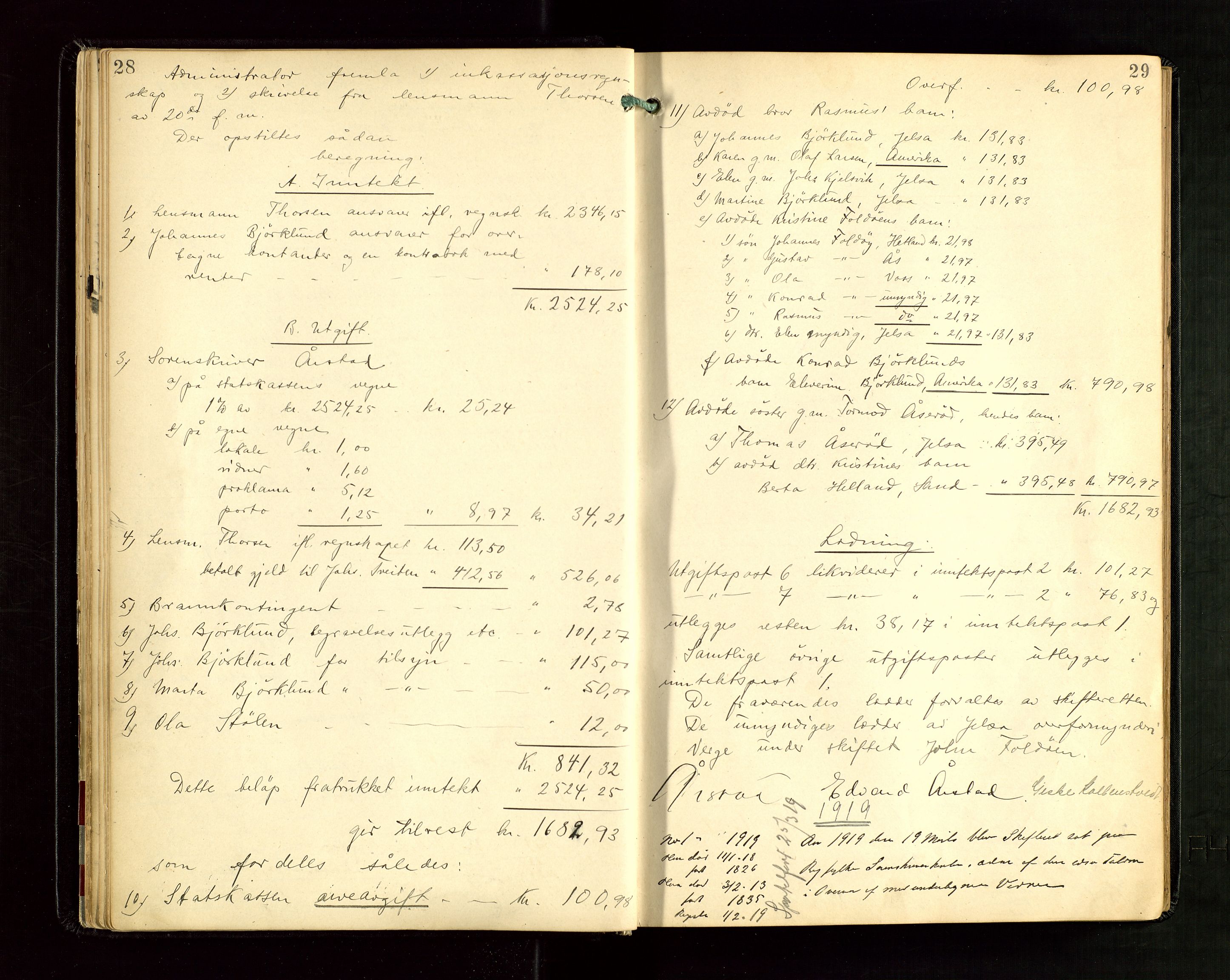 Ryfylke tingrett, AV/SAST-A-100055/001/IV/IVG/L0005: Skifteudlodningsprotokoll Med register, 1918-1924, p. 28-29