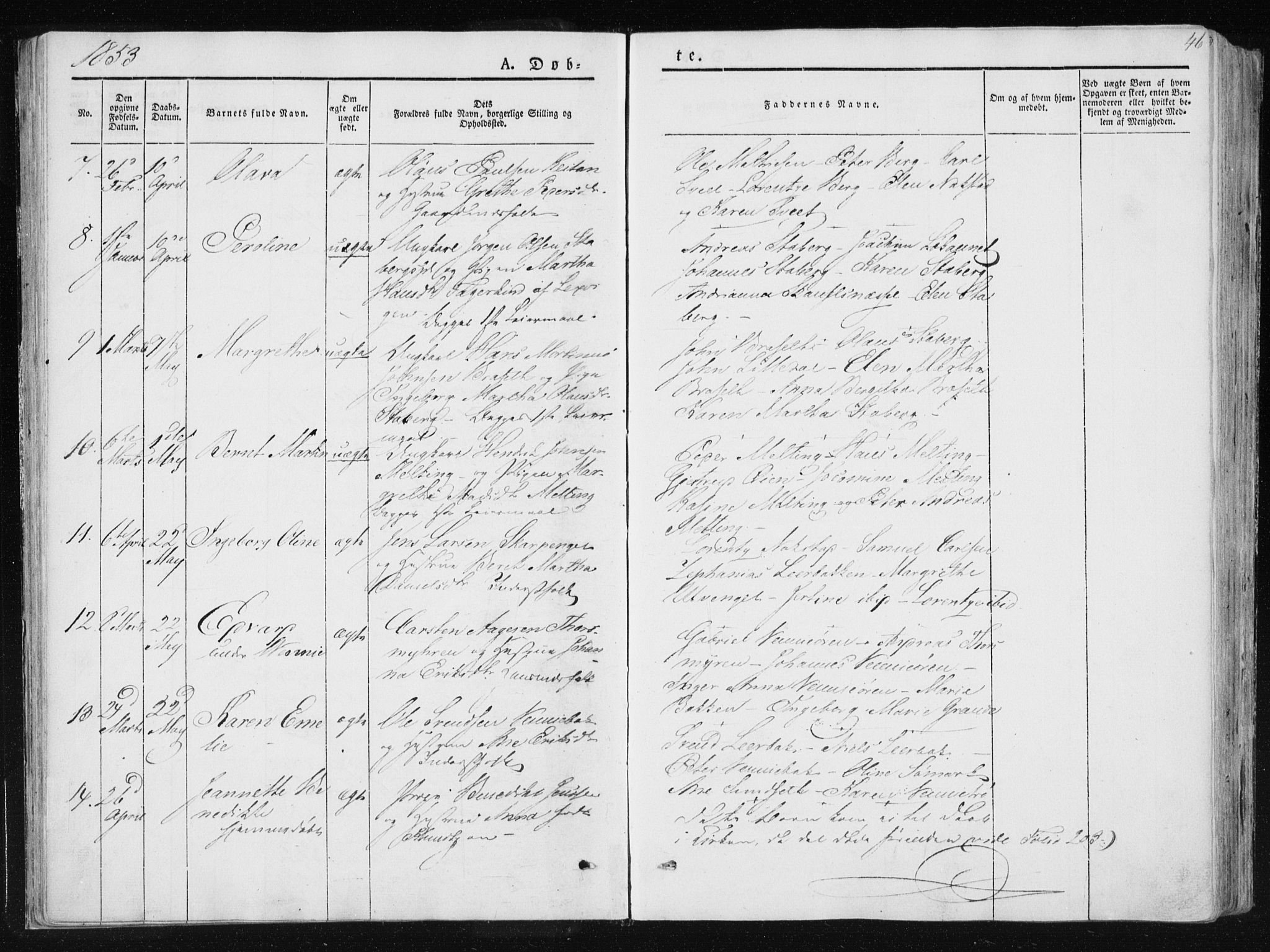 Ministerialprotokoller, klokkerbøker og fødselsregistre - Nord-Trøndelag, SAT/A-1458/733/L0323: Parish register (official) no. 733A02, 1843-1870, p. 46