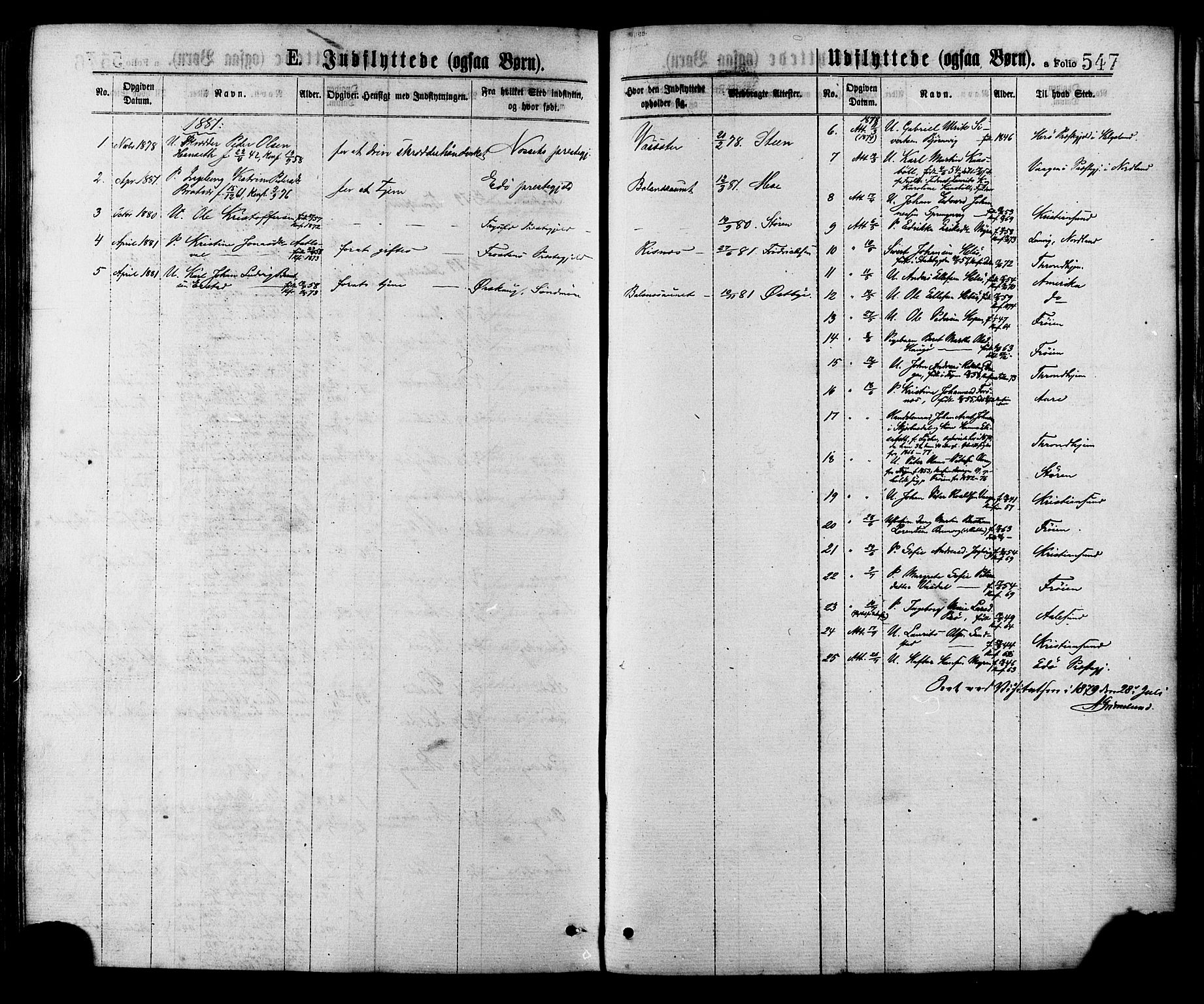 Ministerialprotokoller, klokkerbøker og fødselsregistre - Sør-Trøndelag, SAT/A-1456/634/L0532: Parish register (official) no. 634A08, 1871-1881, p. 547
