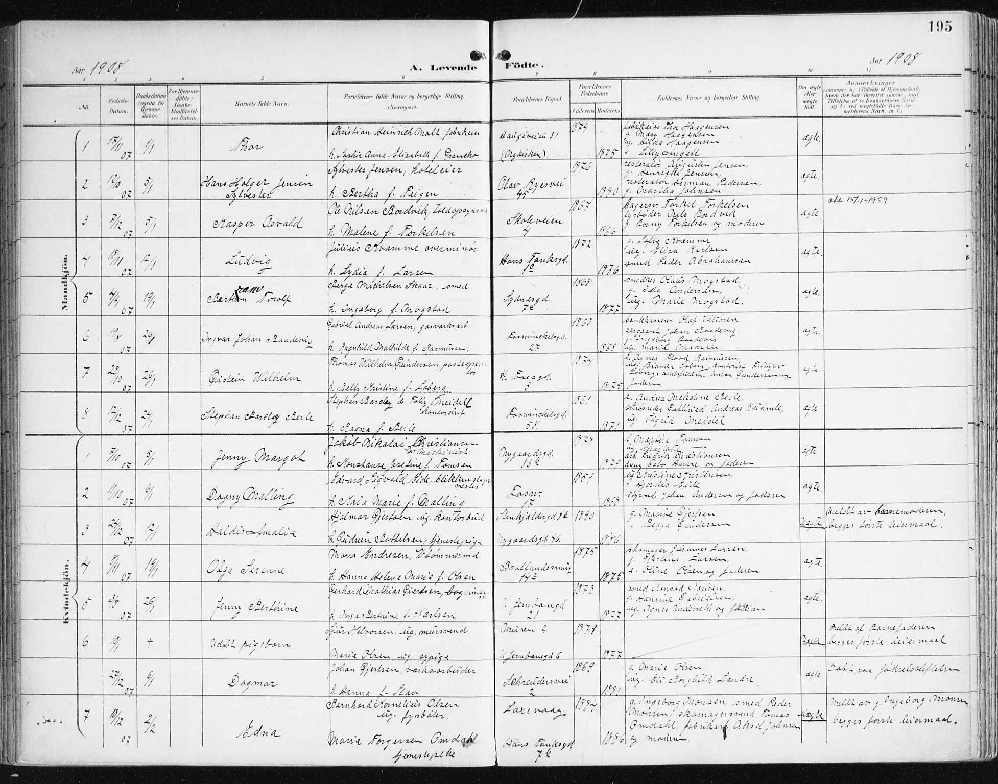 Johanneskirken sokneprestembete, AV/SAB-A-76001/H/Haa/L0002: Parish register (official) no. A 2, 1900-1912, p. 195