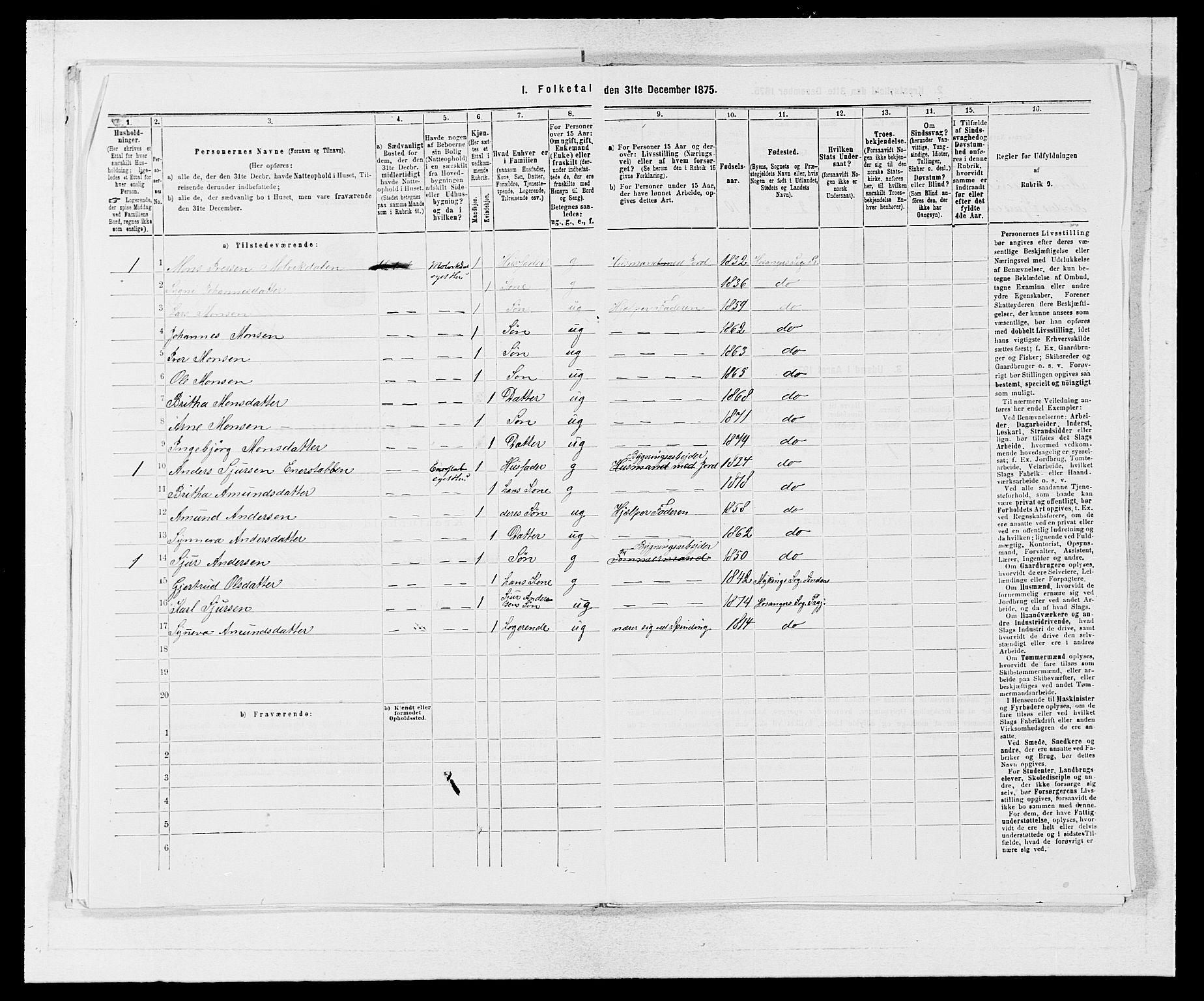 SAB, 1875 census for 1253P Hosanger, 1875, p. 708