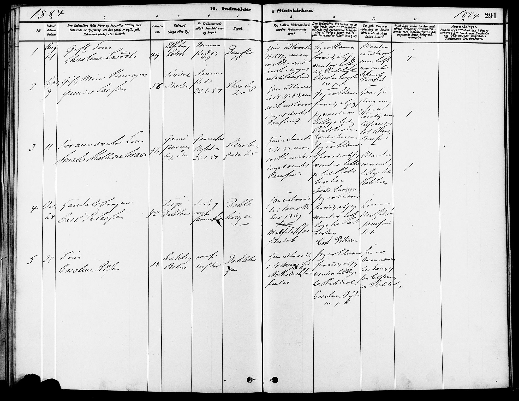 Gamle Aker prestekontor Kirkebøker, SAO/A-10617a/F/L0007: Parish register (official) no. 7, 1882-1890, p. 291