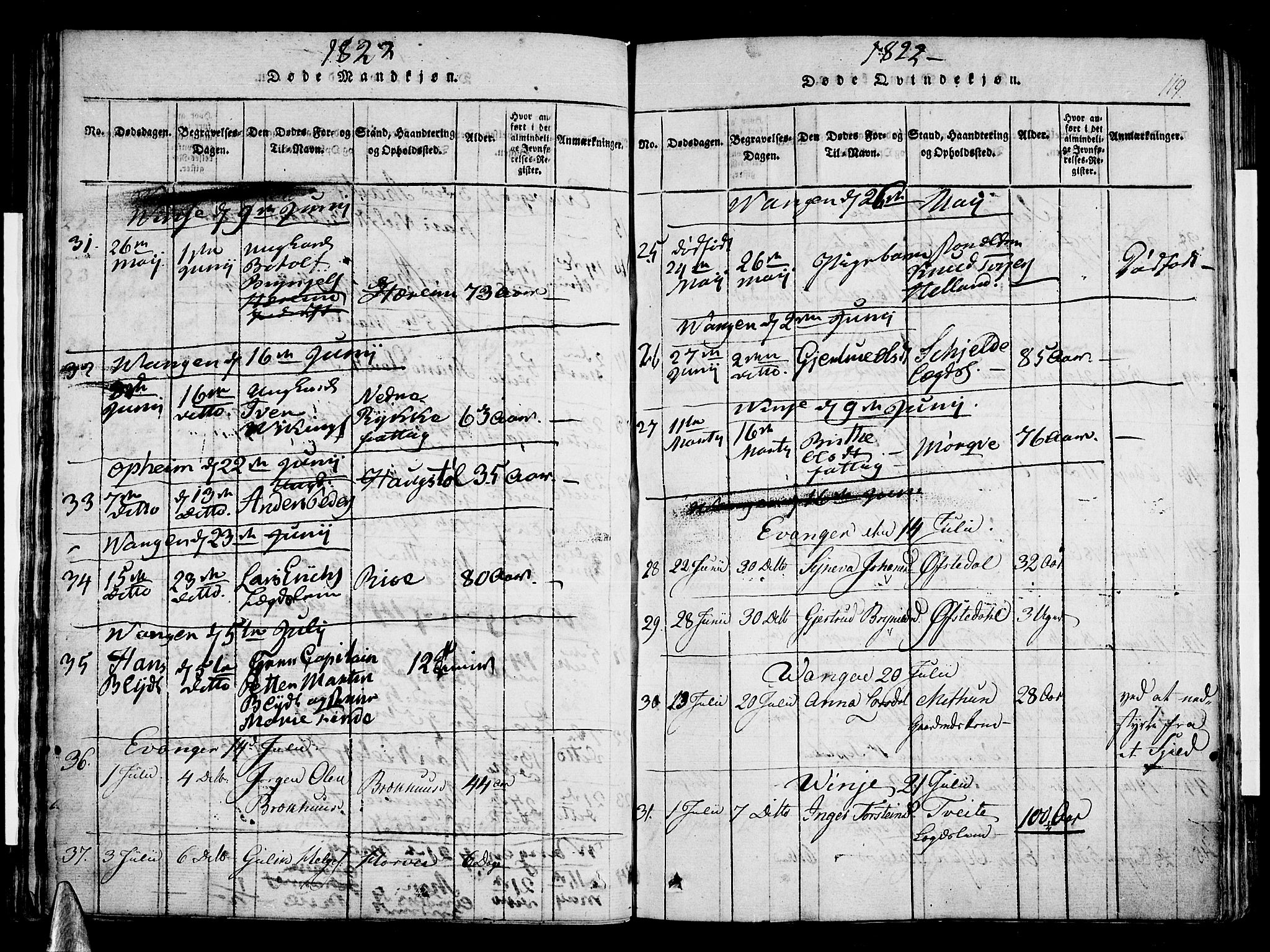 Voss sokneprestembete, SAB/A-79001/H/Haa: Parish register (official) no. A 11, 1816-1827, p. 119