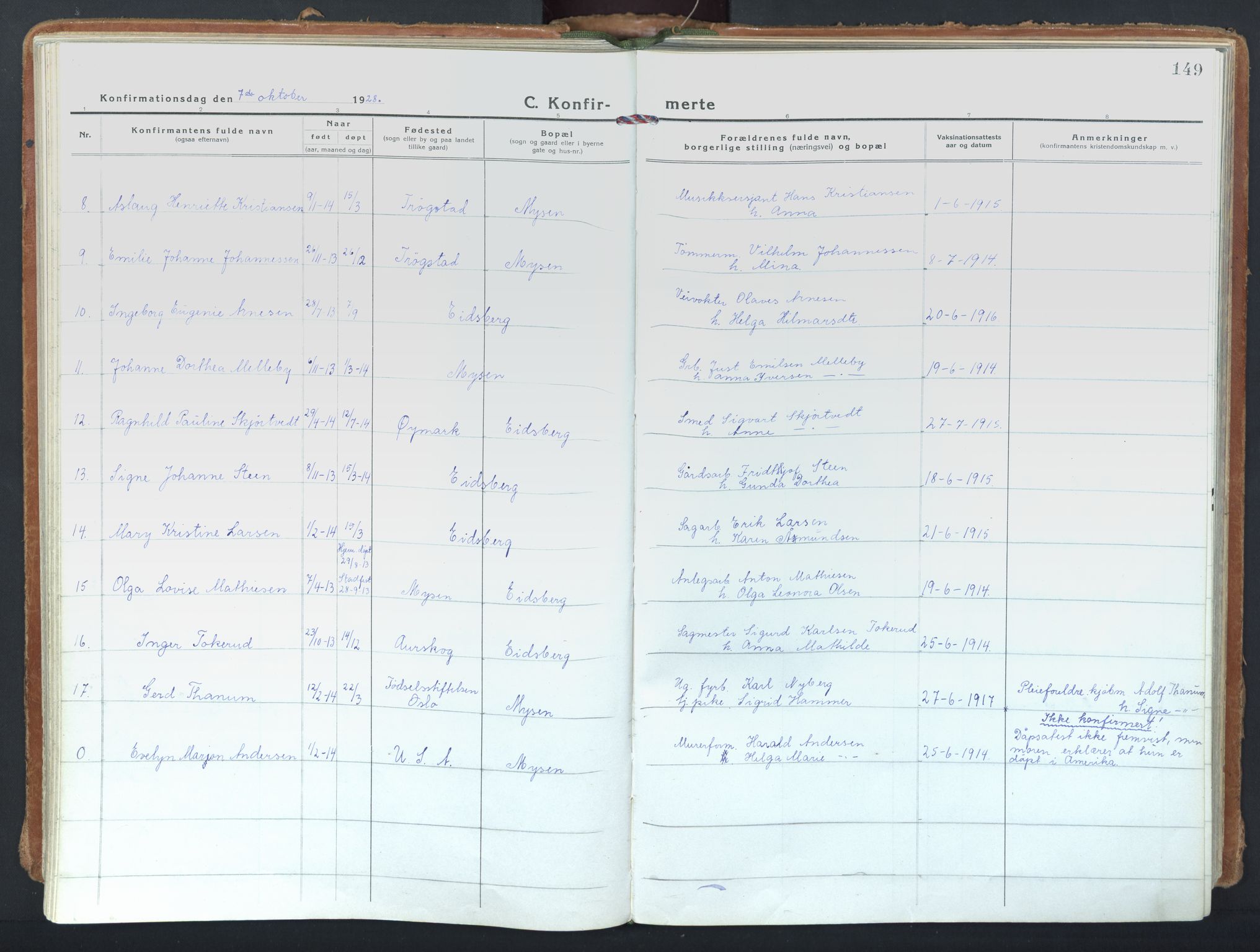Eidsberg prestekontor Kirkebøker, SAO/A-10905/F/Fd/L0001: Parish register (official) no. IV 1, 1921-1948, p. 149