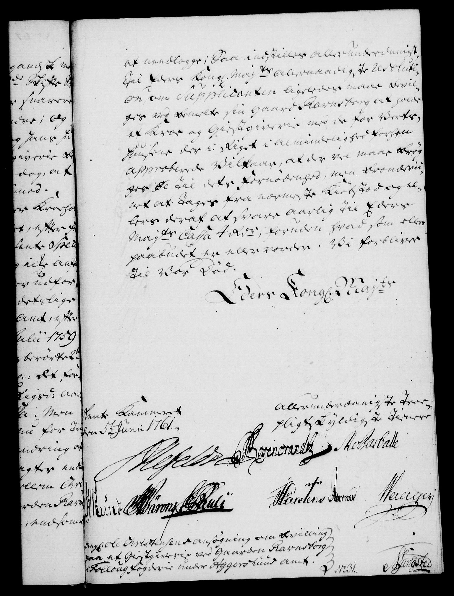 Rentekammeret, Kammerkanselliet, AV/RA-EA-3111/G/Gf/Gfa/L0043: Norsk relasjons- og resolusjonsprotokoll (merket RK 52.43), 1761, p. 252