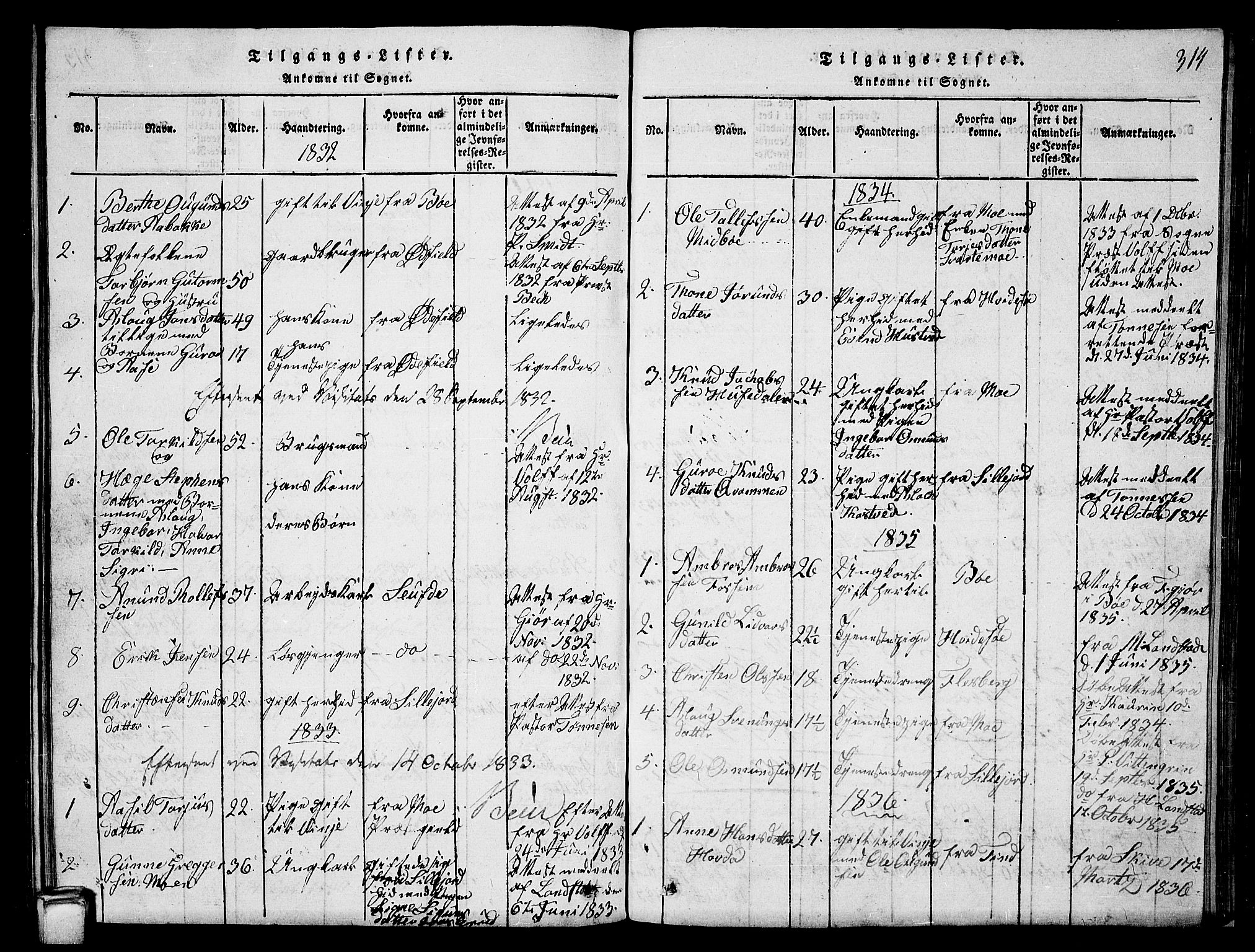 Vinje kirkebøker, SAKO/A-312/G/Ga/L0001: Parish register (copy) no. I 1, 1814-1843, p. 314