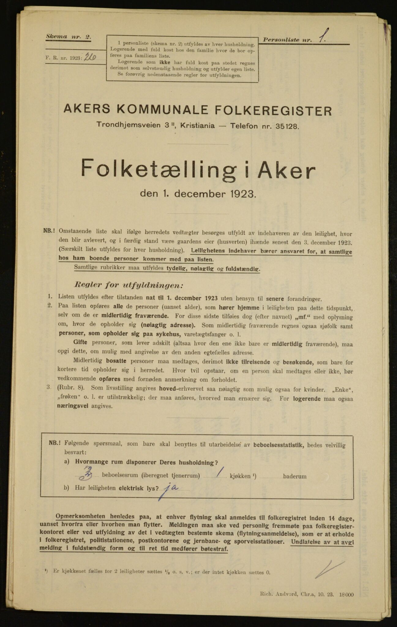 , Municipal Census 1923 for Aker, 1923, p. 7609