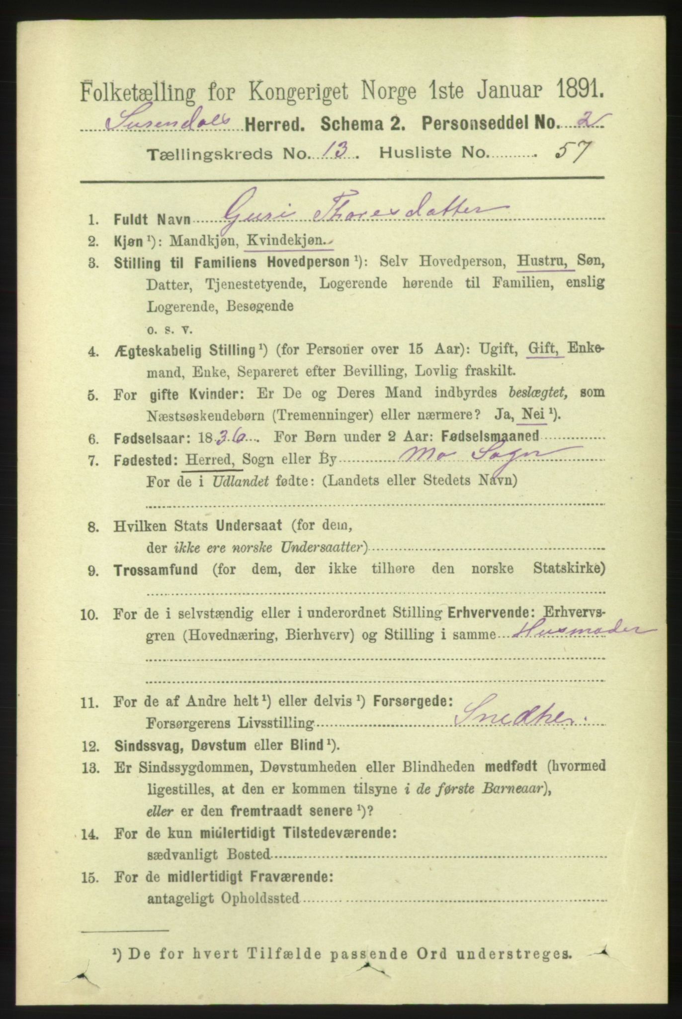 RA, 1891 census for 1566 Surnadal, 1891, p. 3476