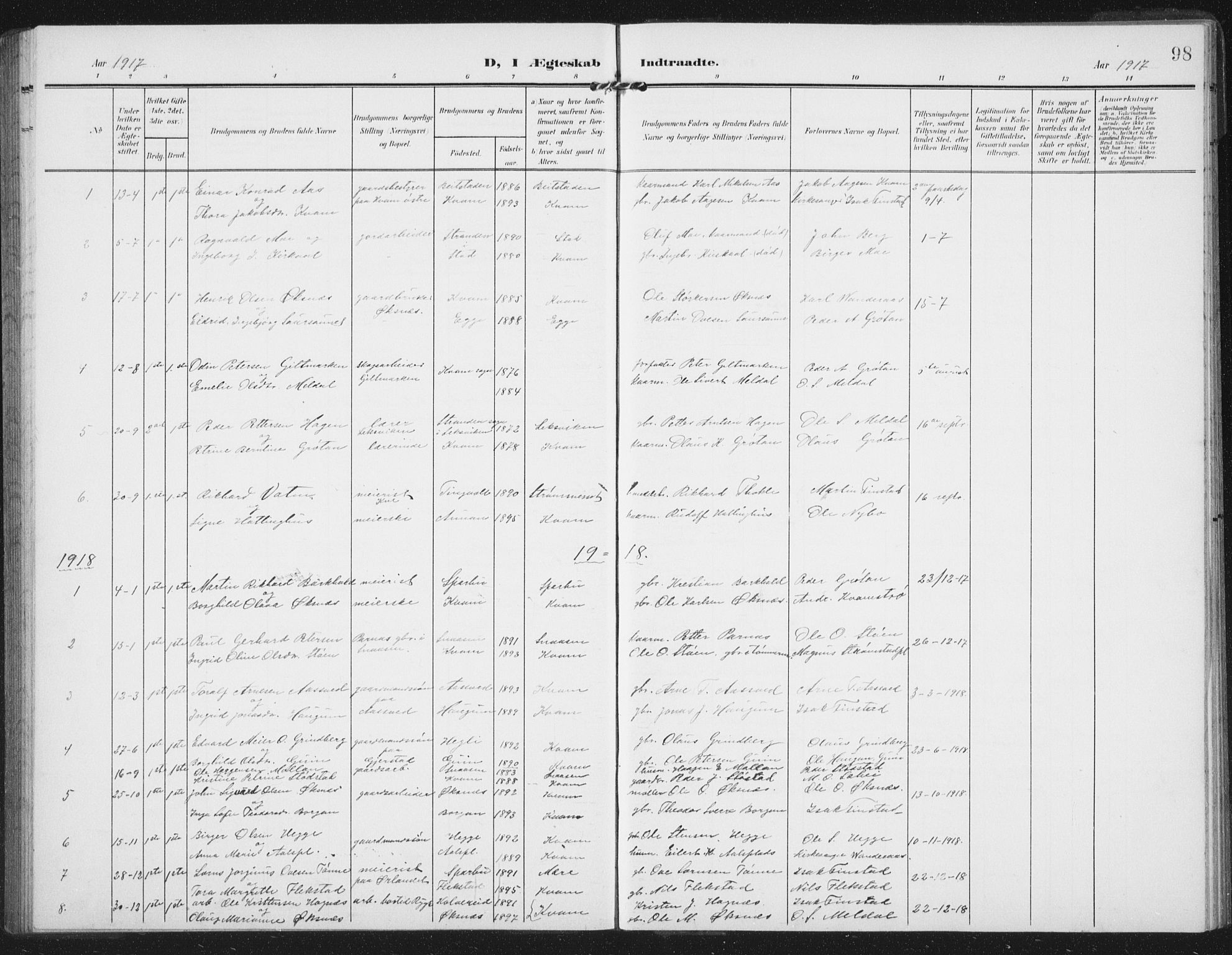 Ministerialprotokoller, klokkerbøker og fødselsregistre - Nord-Trøndelag, SAT/A-1458/747/L0460: Parish register (copy) no. 747C02, 1908-1939, p. 98