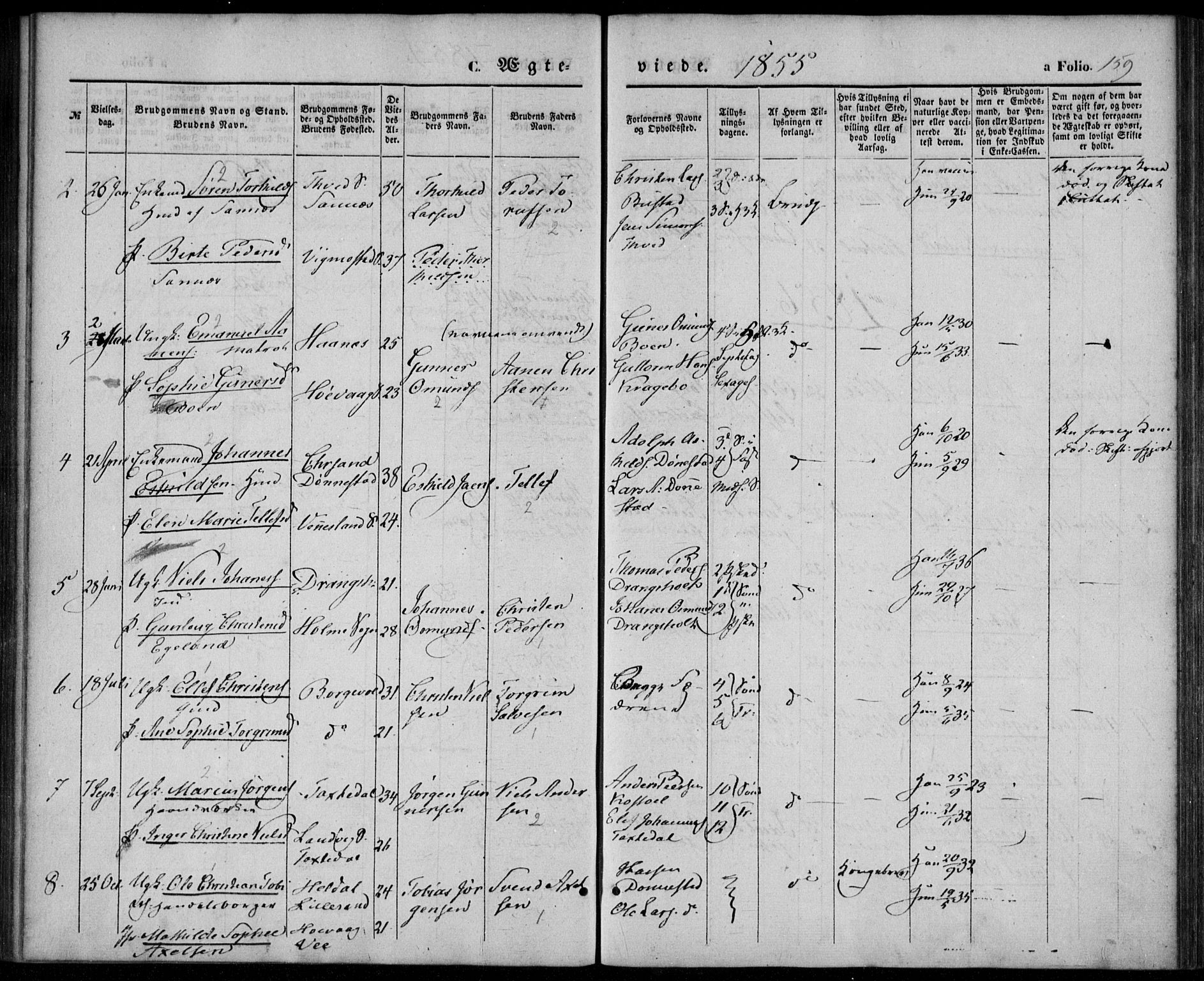 Tveit sokneprestkontor, AV/SAK-1111-0043/F/Fa/L0005: Parish register (official) no. A 5, 1853-1871, p. 159