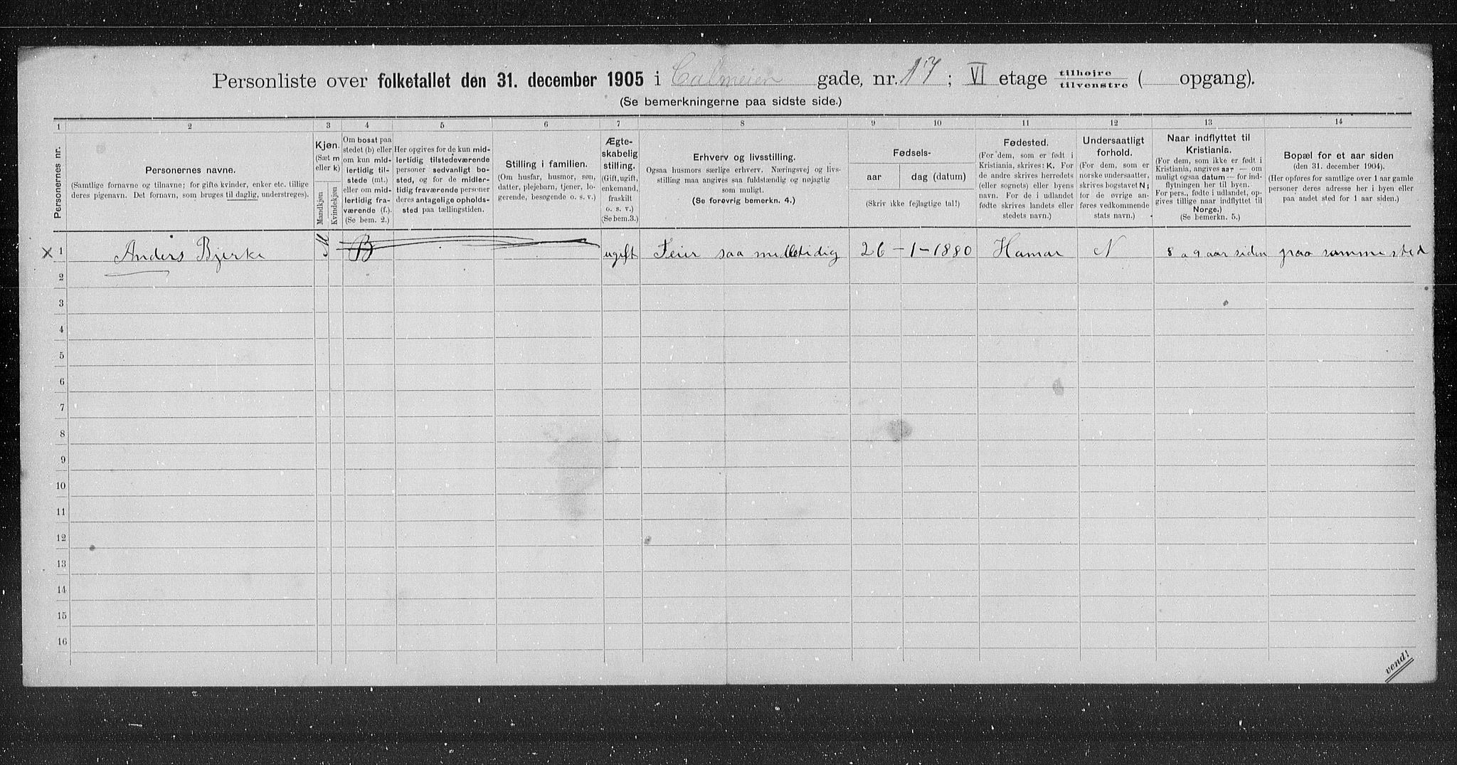 OBA, Municipal Census 1905 for Kristiania, 1905, p. 6035