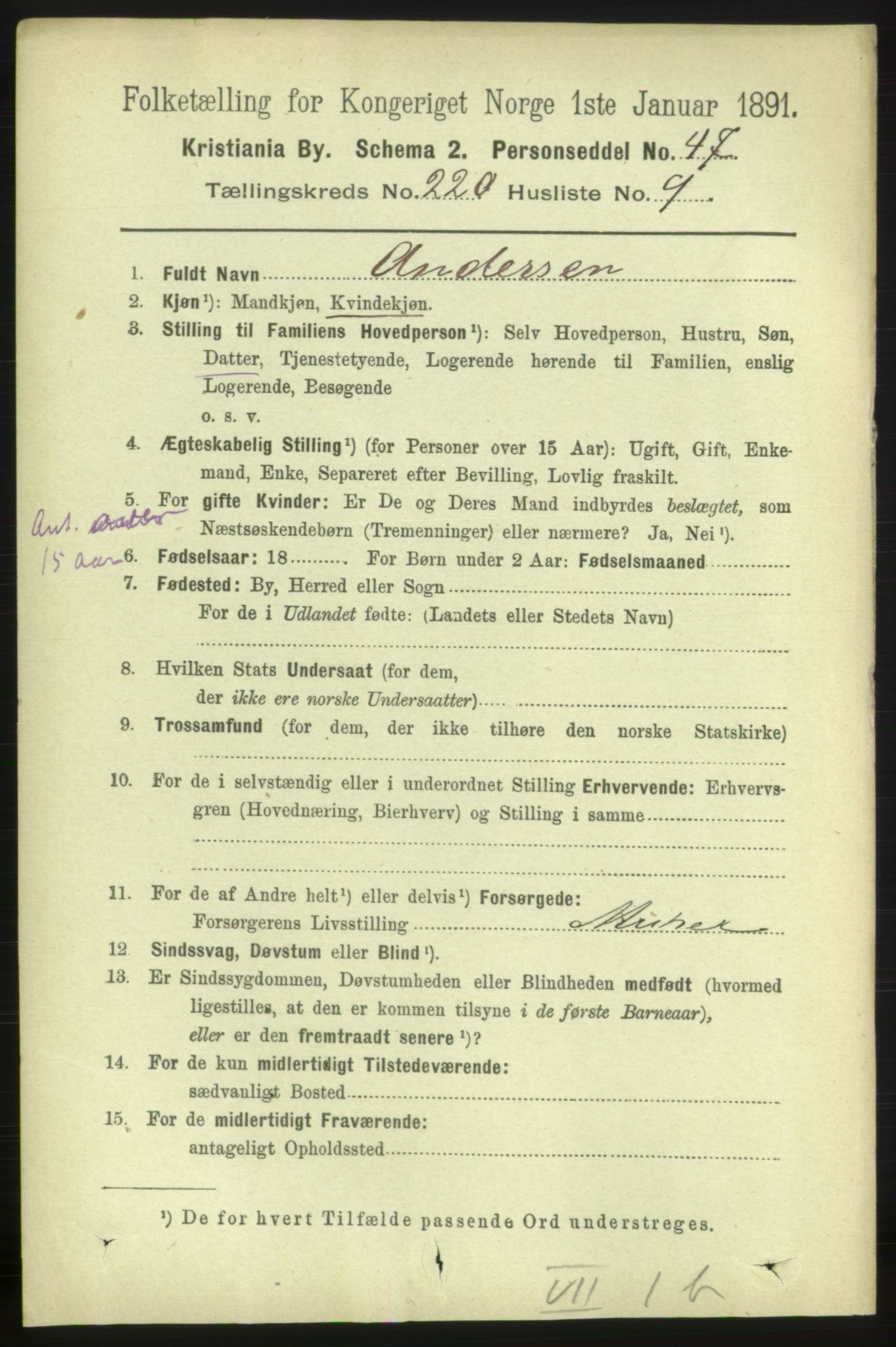 RA, 1891 census for 0301 Kristiania, 1891, p. 131045