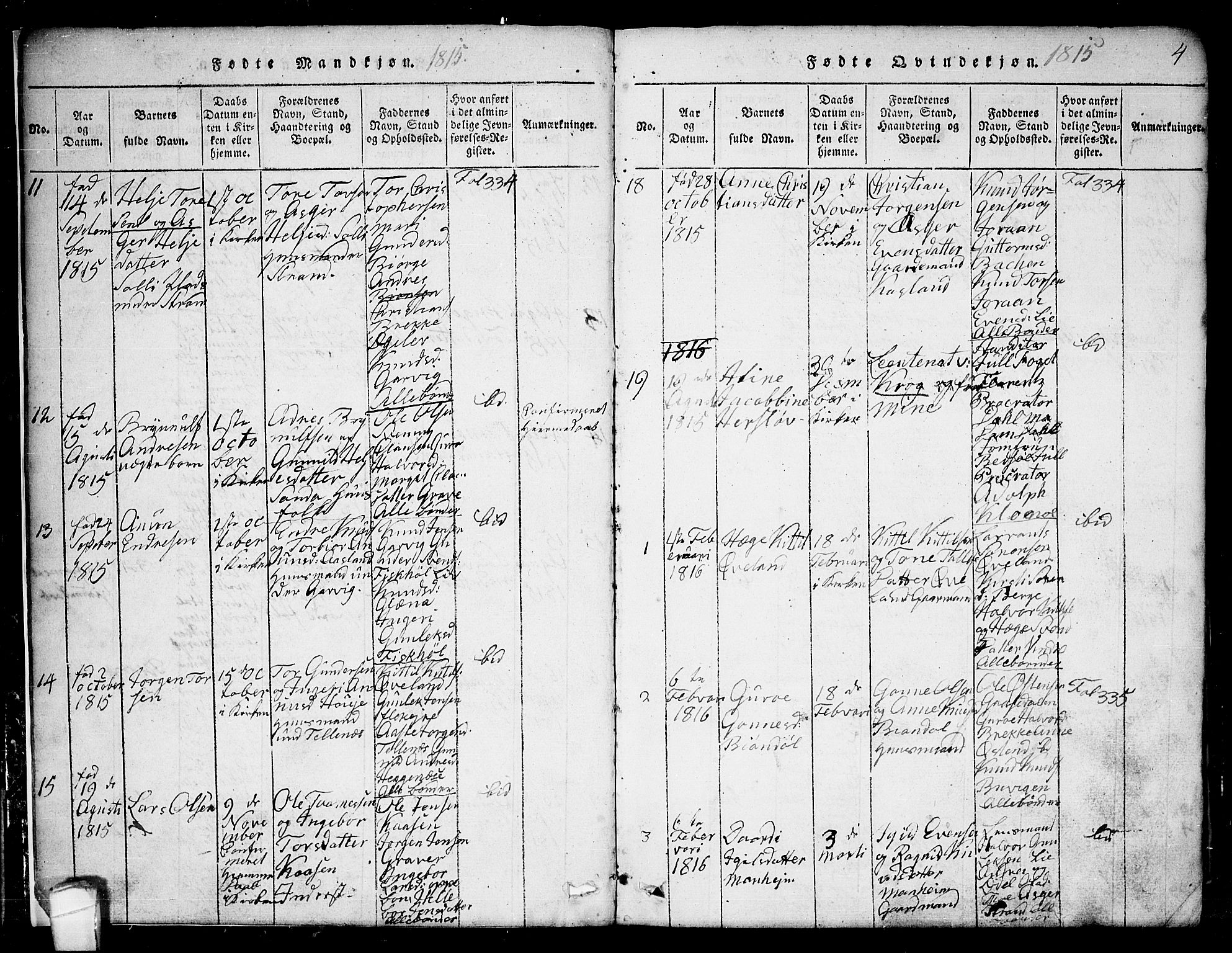 Seljord kirkebøker, SAKO/A-20/G/Ga/L0001: Parish register (copy) no. I 1, 1815-1854, p. 4