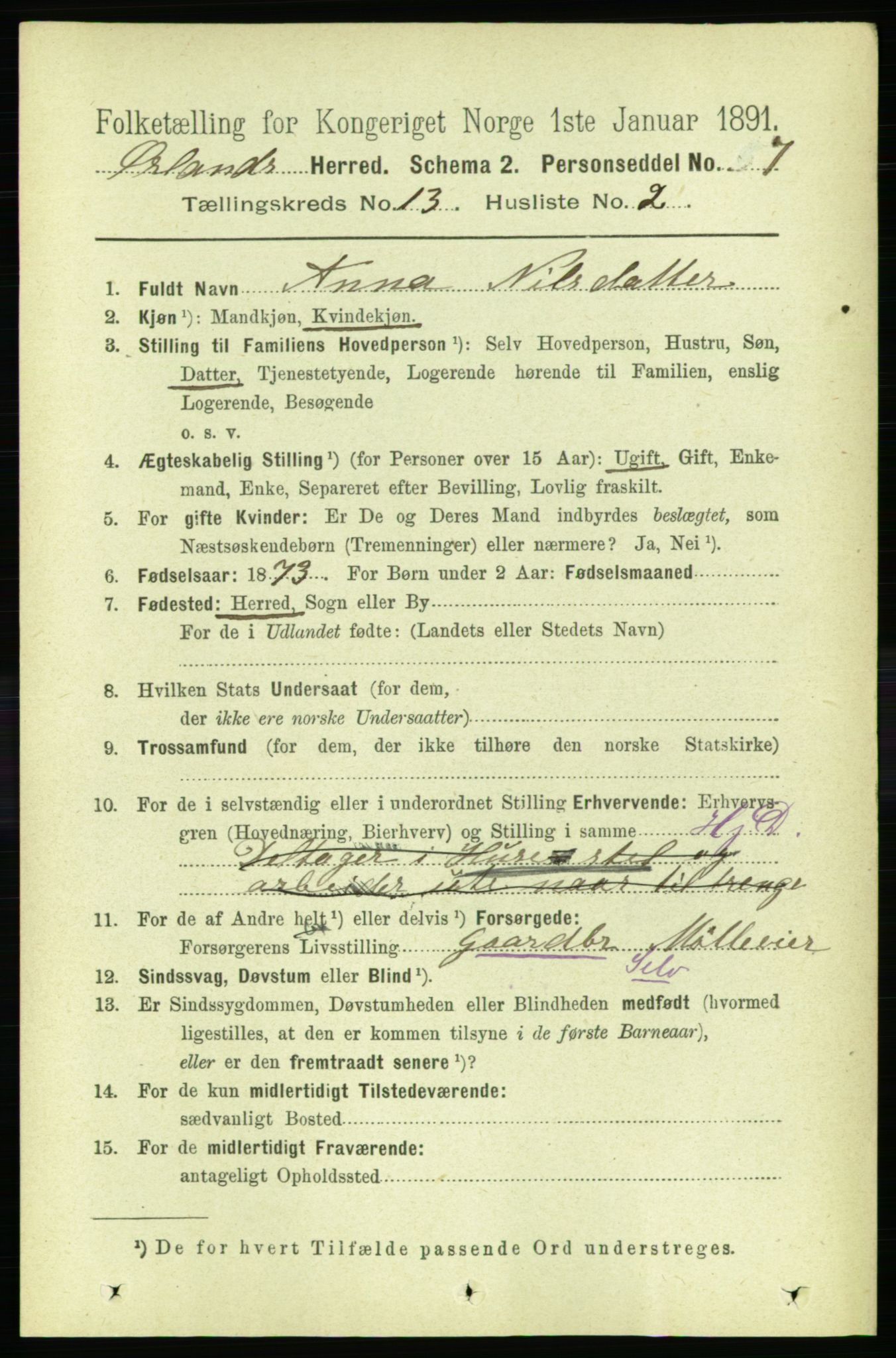 RA, 1891 census for 1621 Ørland, 1891, p. 5877