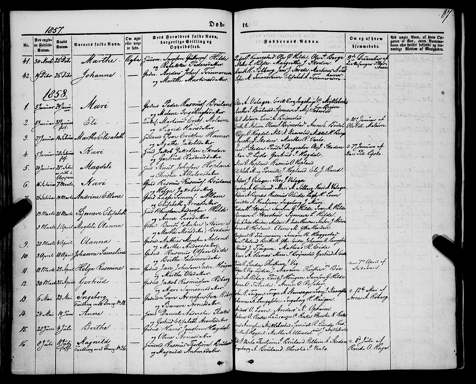 Innvik sokneprestembete, SAB/A-80501: Parish register (official) no. A 5, 1847-1865, p. 87